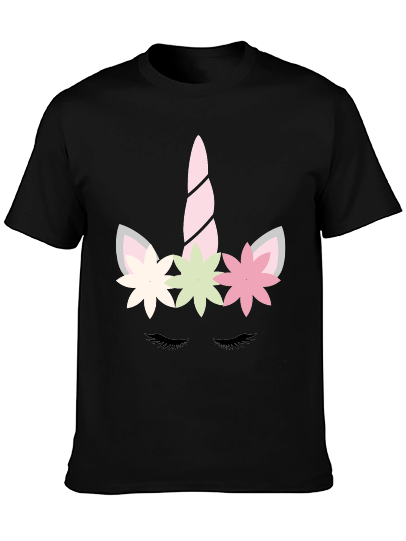 Black Unicorn Face Graphic Tee - Whimsical Black T-Shirt view 3