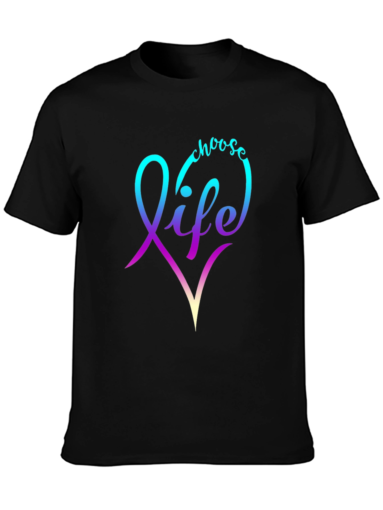 Black Choose Life T-Shirt - Gradient Heart Design view 3