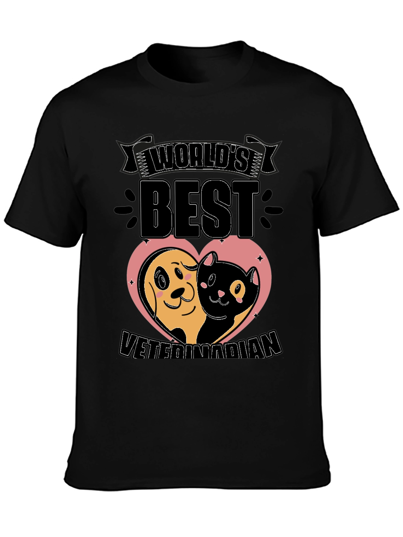 Black World's Best Veterinarian T-Shirt - Dog & Cat Heart view 3