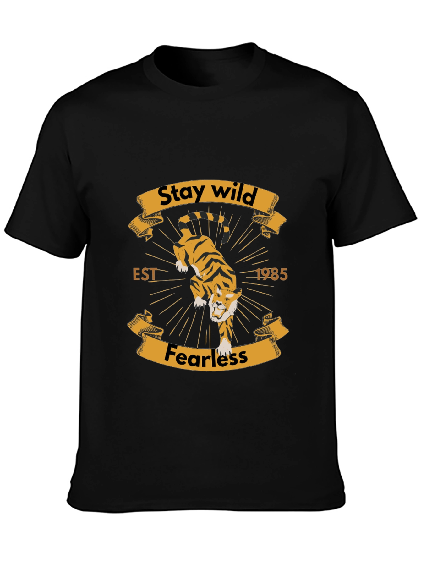 Black Stay Wild Tiger Graphic Black T-Shirt view 3