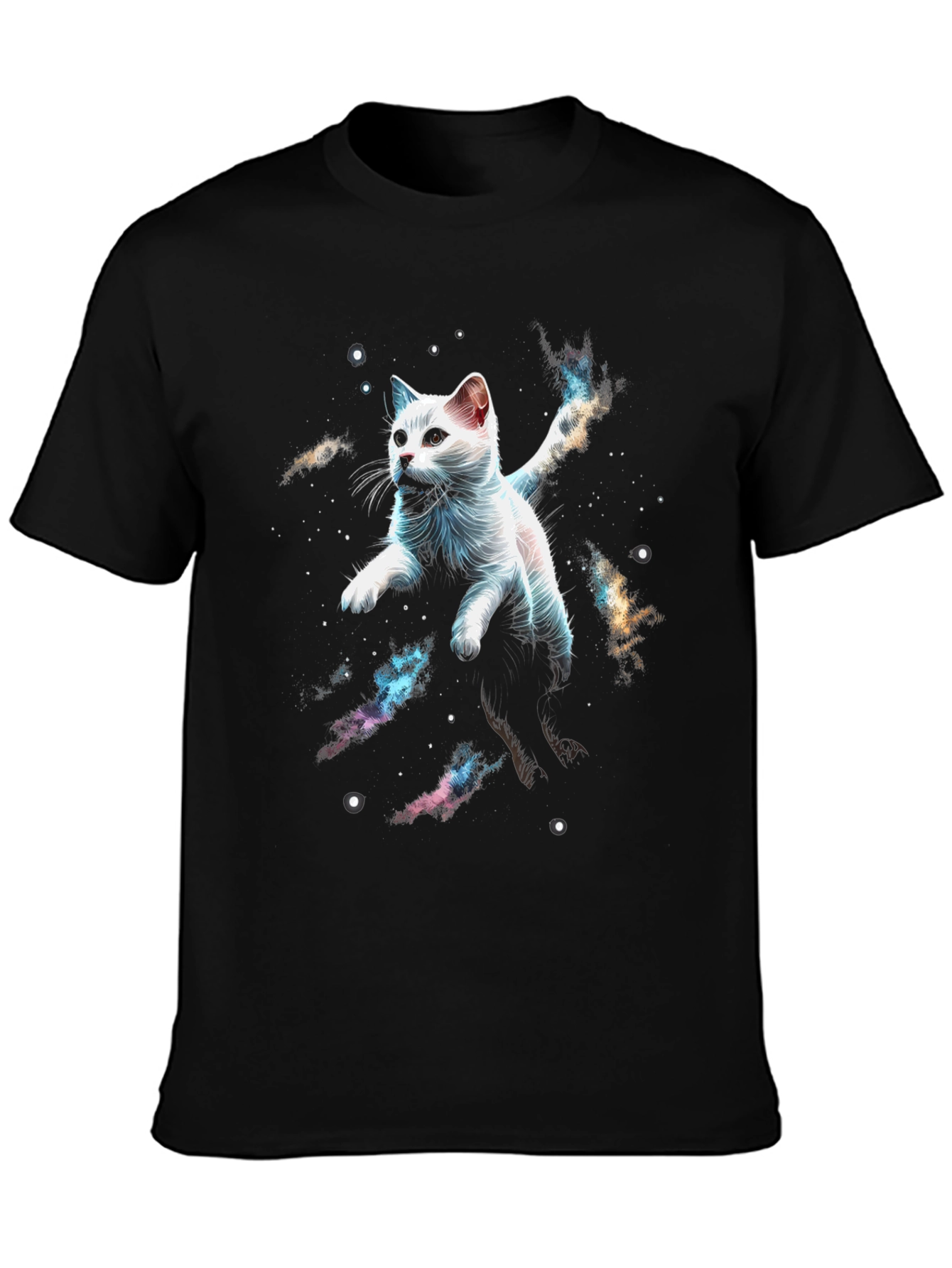 Black Cosmic Cat T-Shirt - Galaxy Kitten Graphic Tee view 3