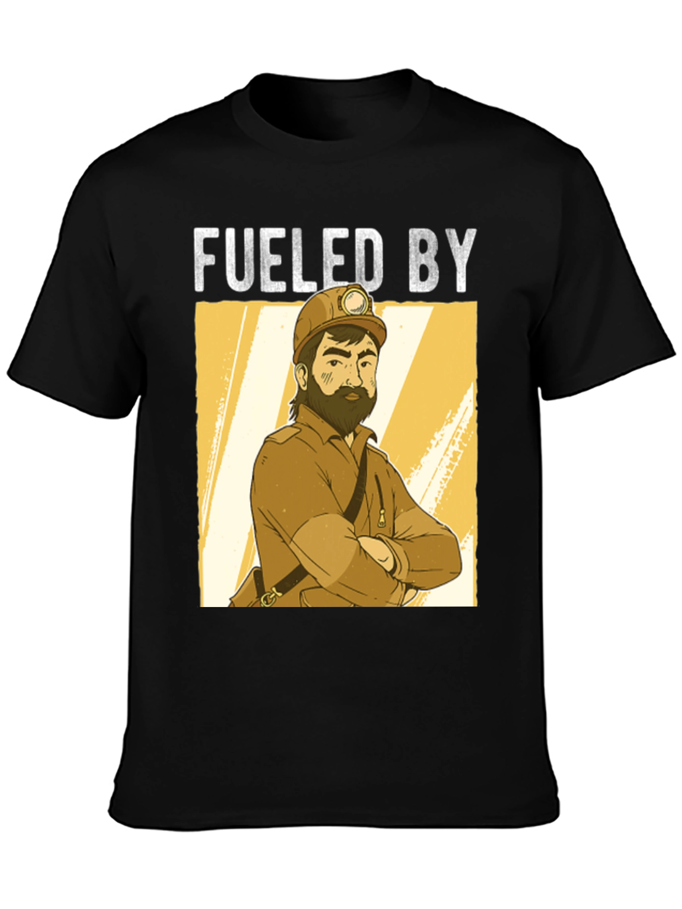 Black Fueled By Miner Cartoon Black T-Shirt view 3