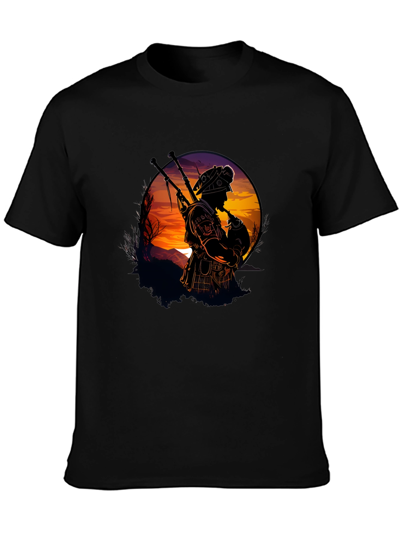 Black Bagpiper Silhouette Graphic Tee - Black view 3