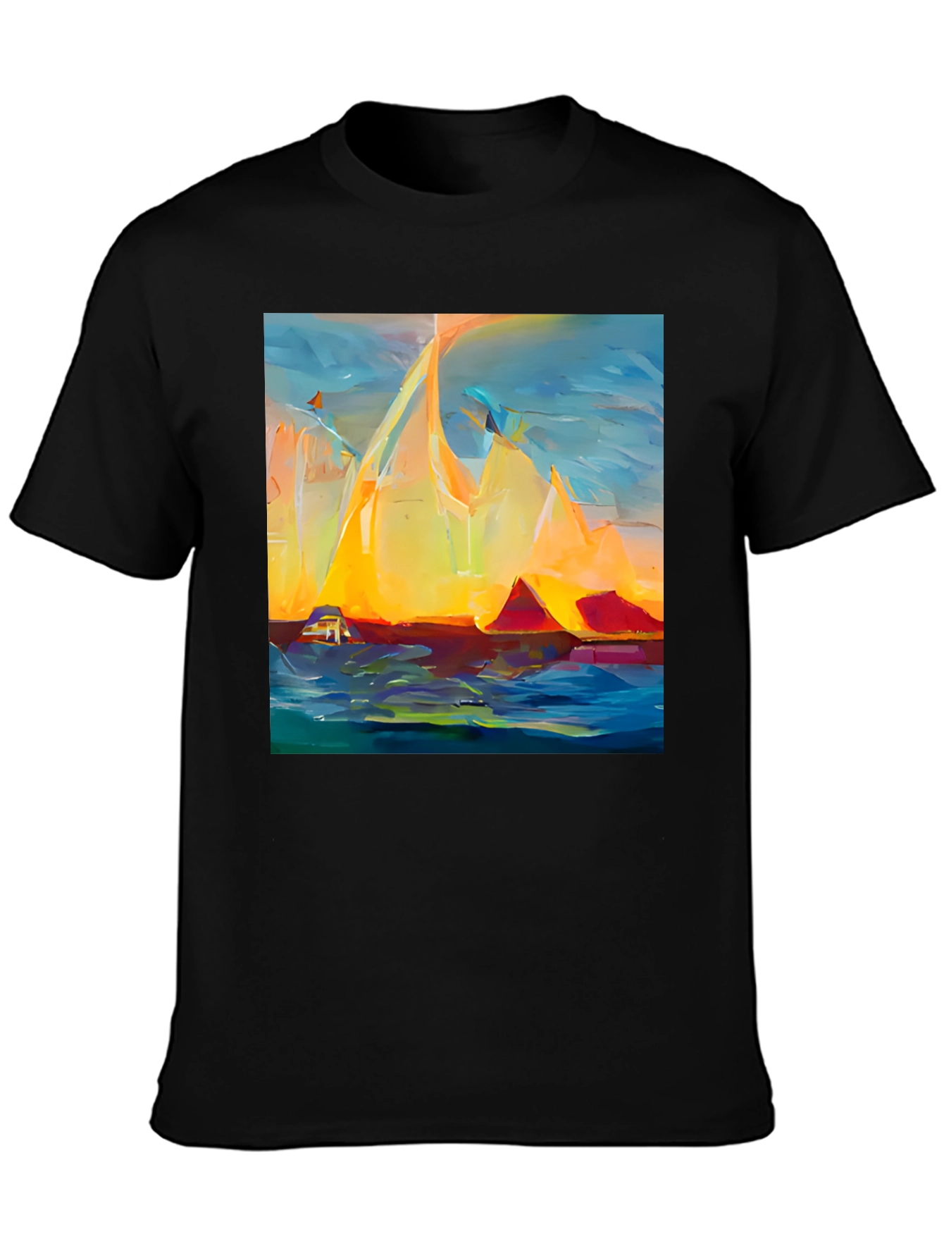 Black Abstract Mountain Sunset T-Shirt view 3