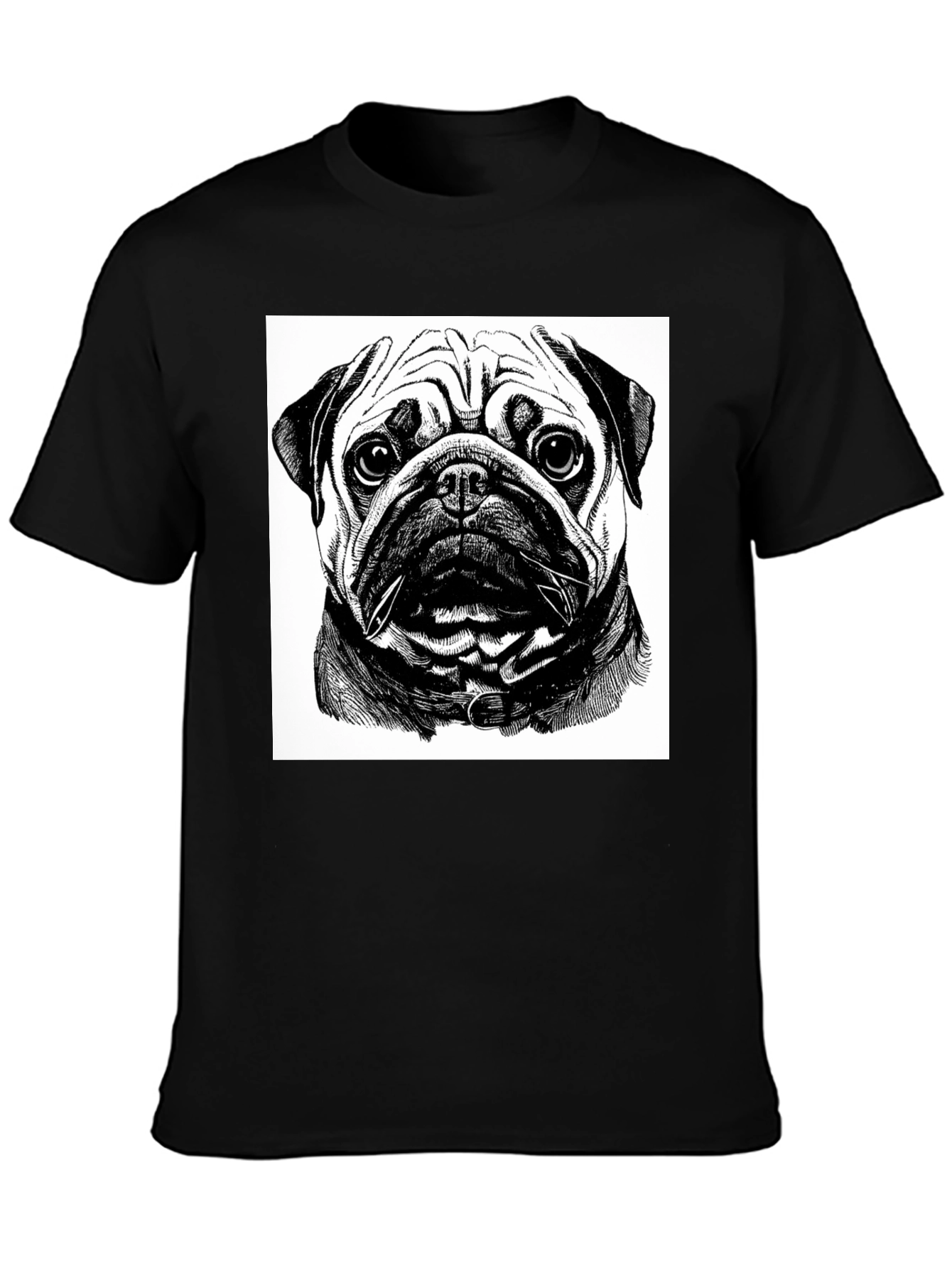 Black Pug Portrait Graphic Black T-Shirt view 3