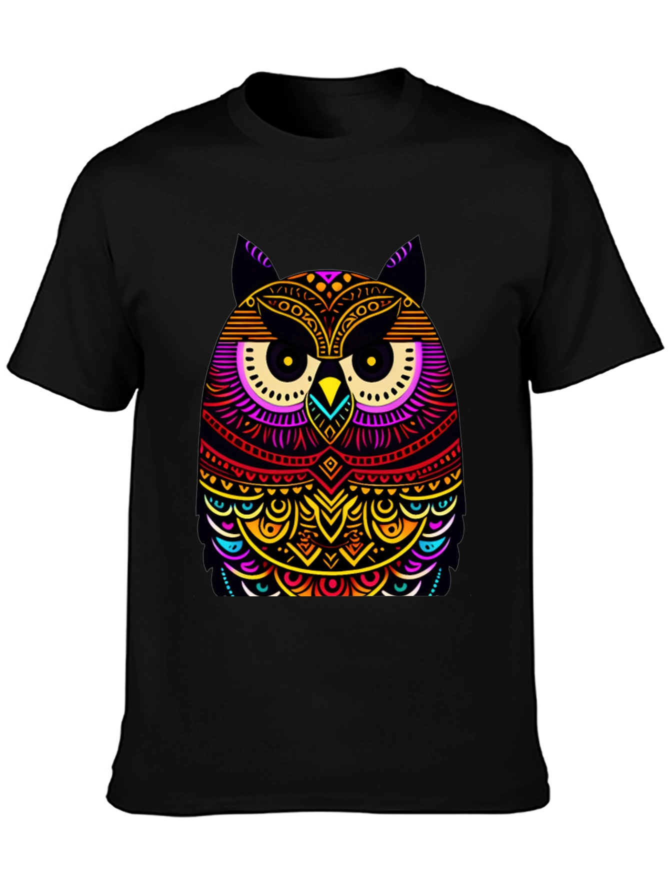 Black Vibrant Owl Graphic Black T-Shirt view 3