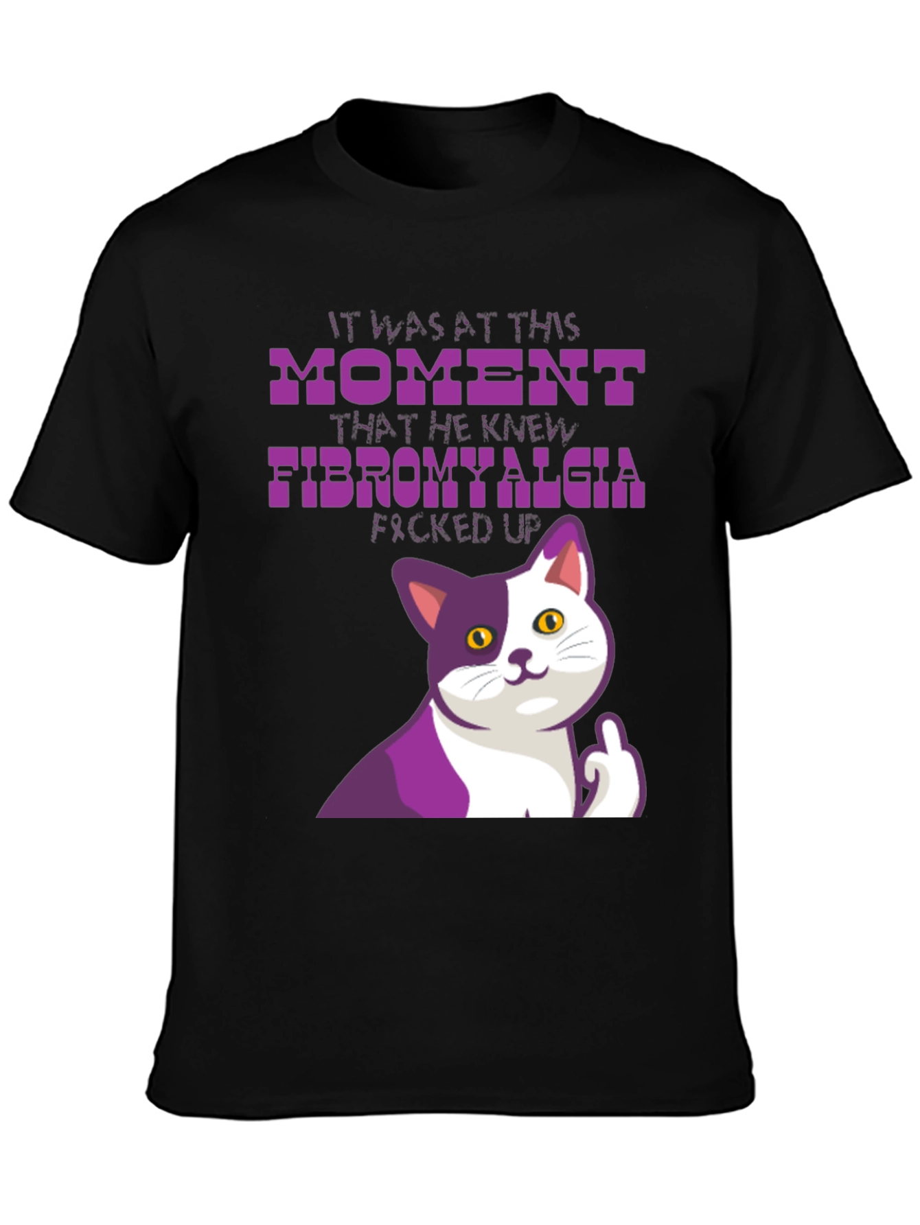 Black Funny Fibromyalgia Cat T-Shirt view 3