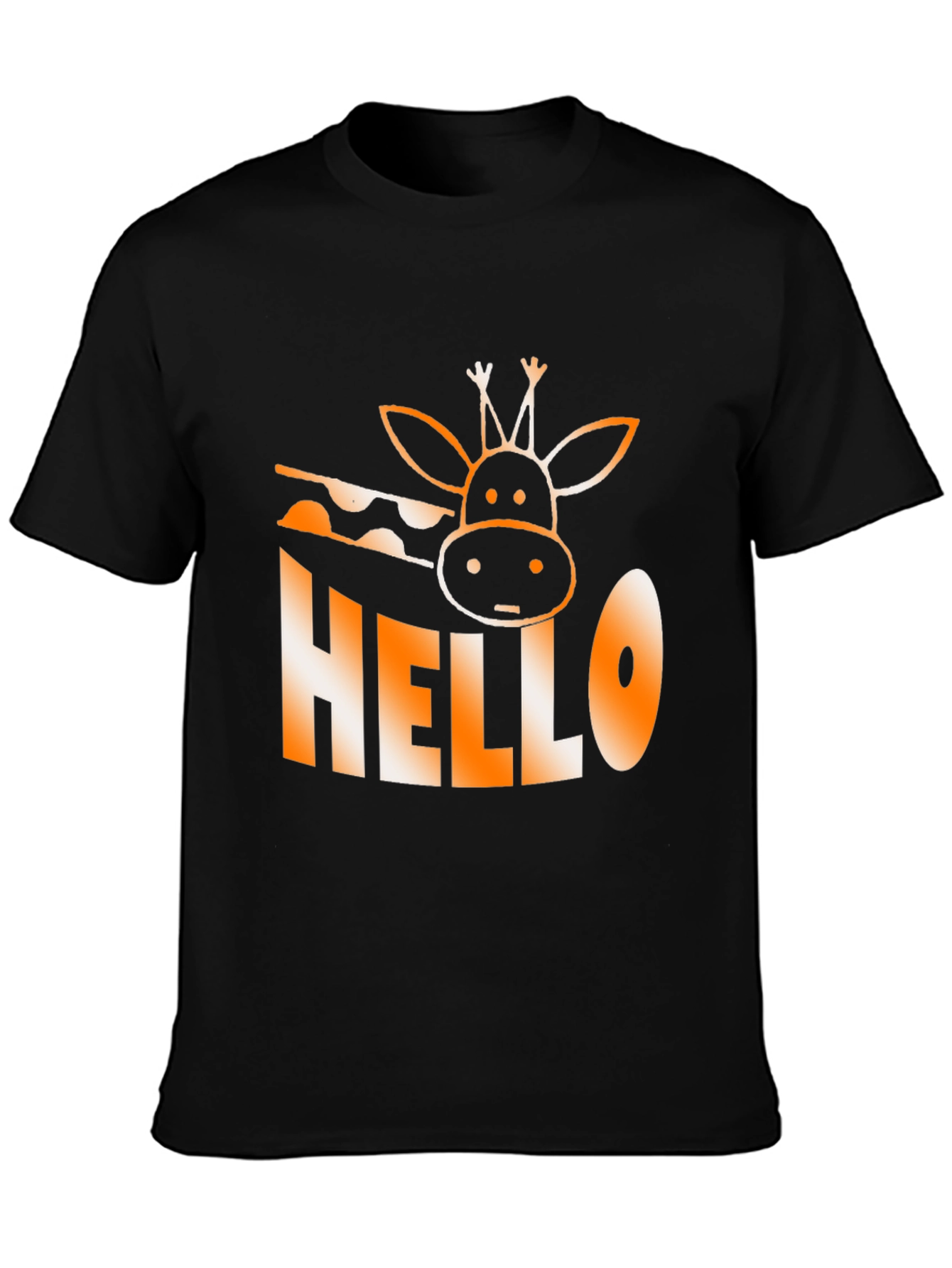 Black Hello Giraffe Graphic Tee - Black Cotton T-Shirt view 3