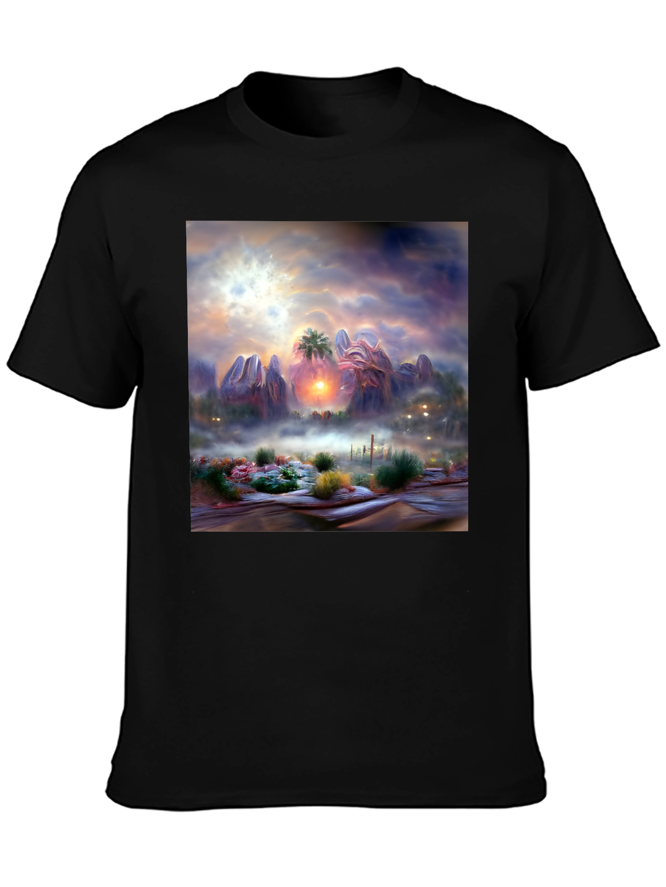 Black Sunset Desert Graphic Tee - Artistic Men's Shirt view 3