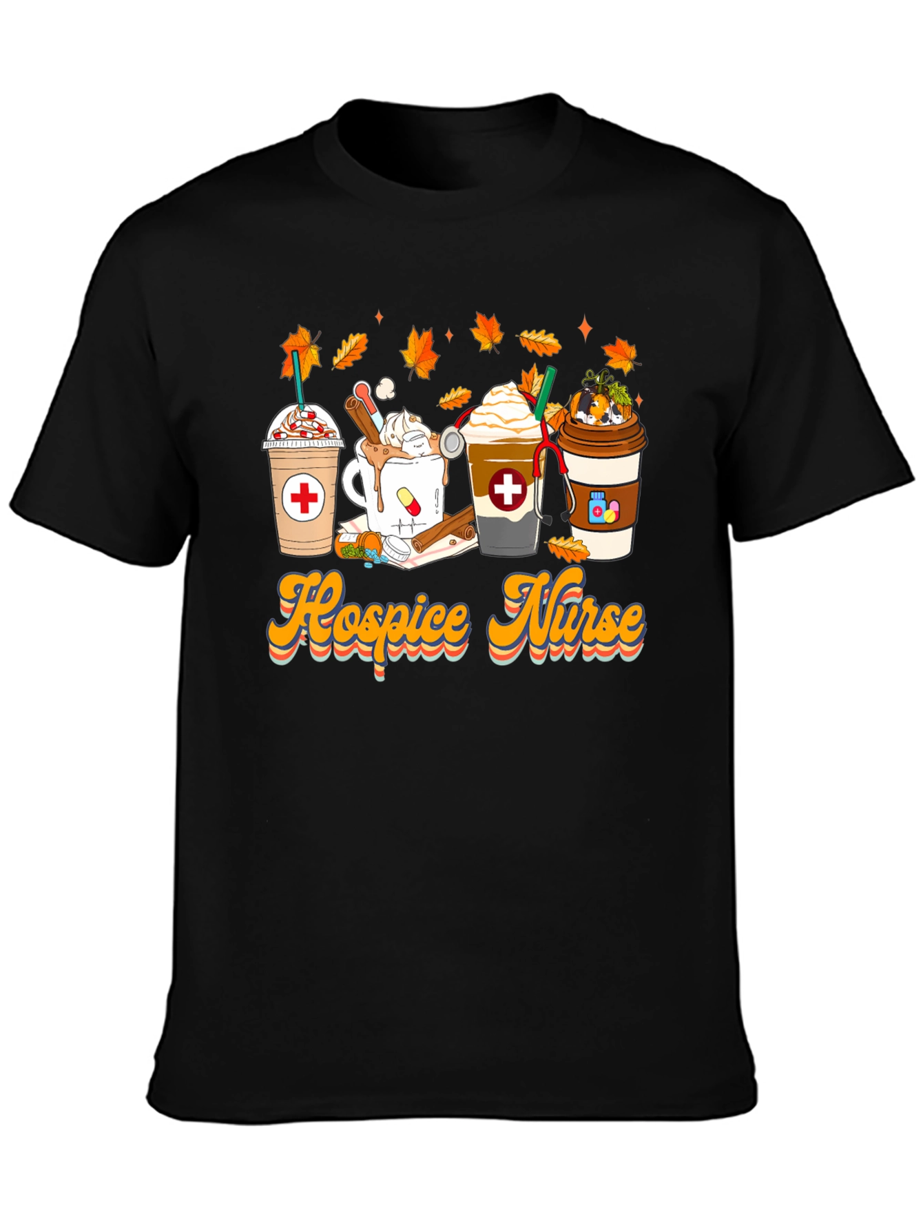 Black Hospice Nurse Fall Coffee T-Shirt view 3