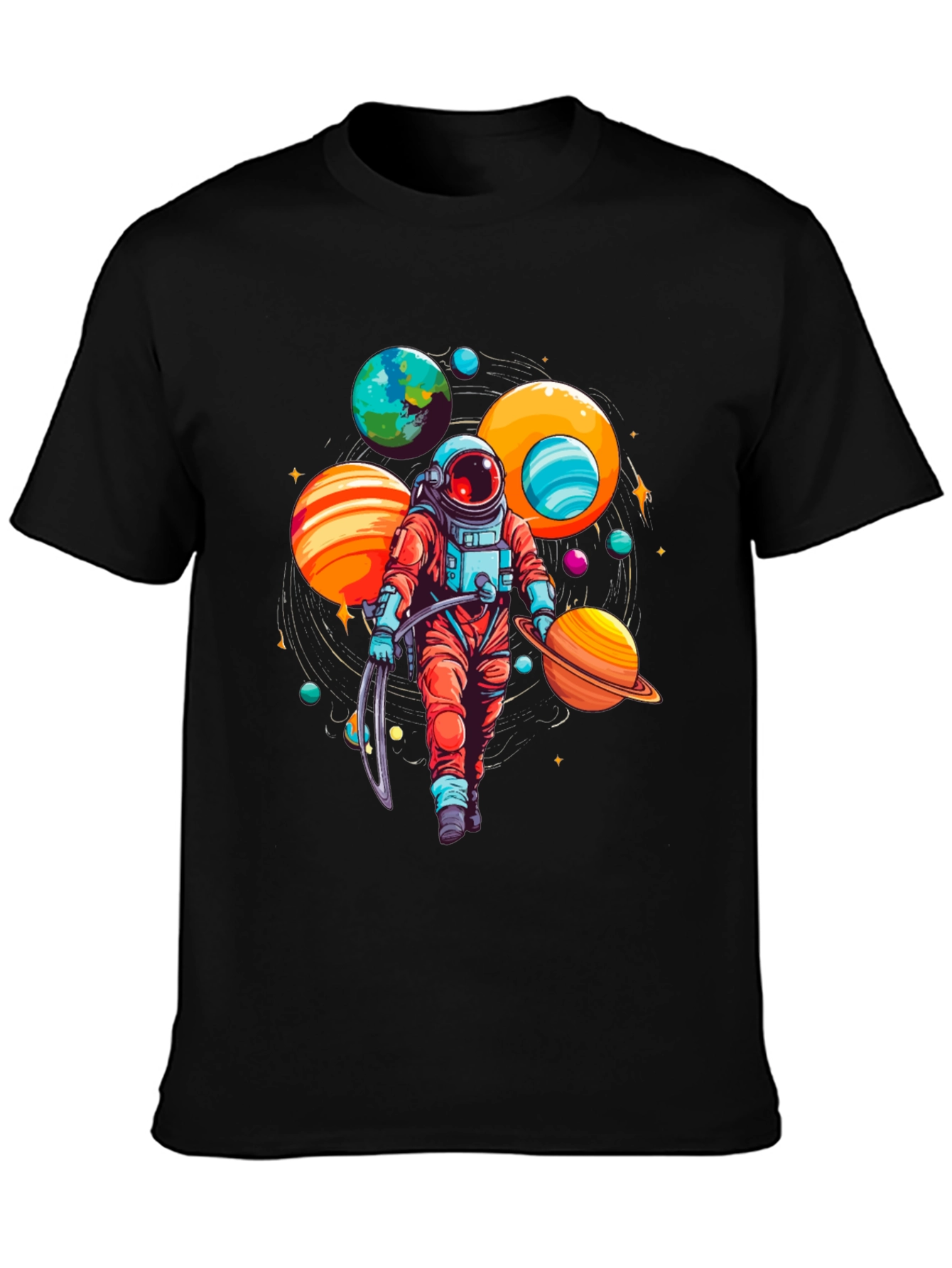 Black Astronaut Planets Graphic Tee - Space Lover T-Shirt view 3