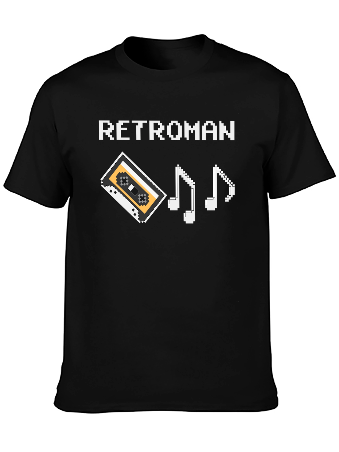 Retroman Black Pixel Cassette & Music Notes T-Shirt - 3