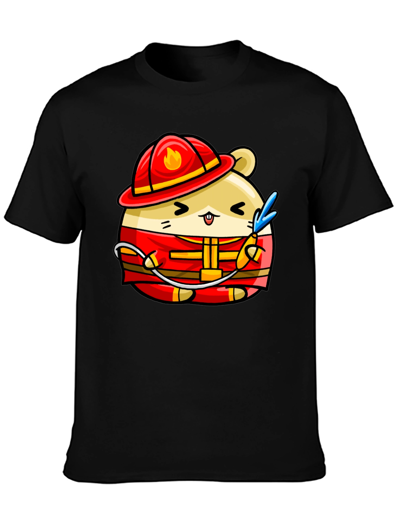 Black Firefighter Hamster Graphic Tee - Black view 3