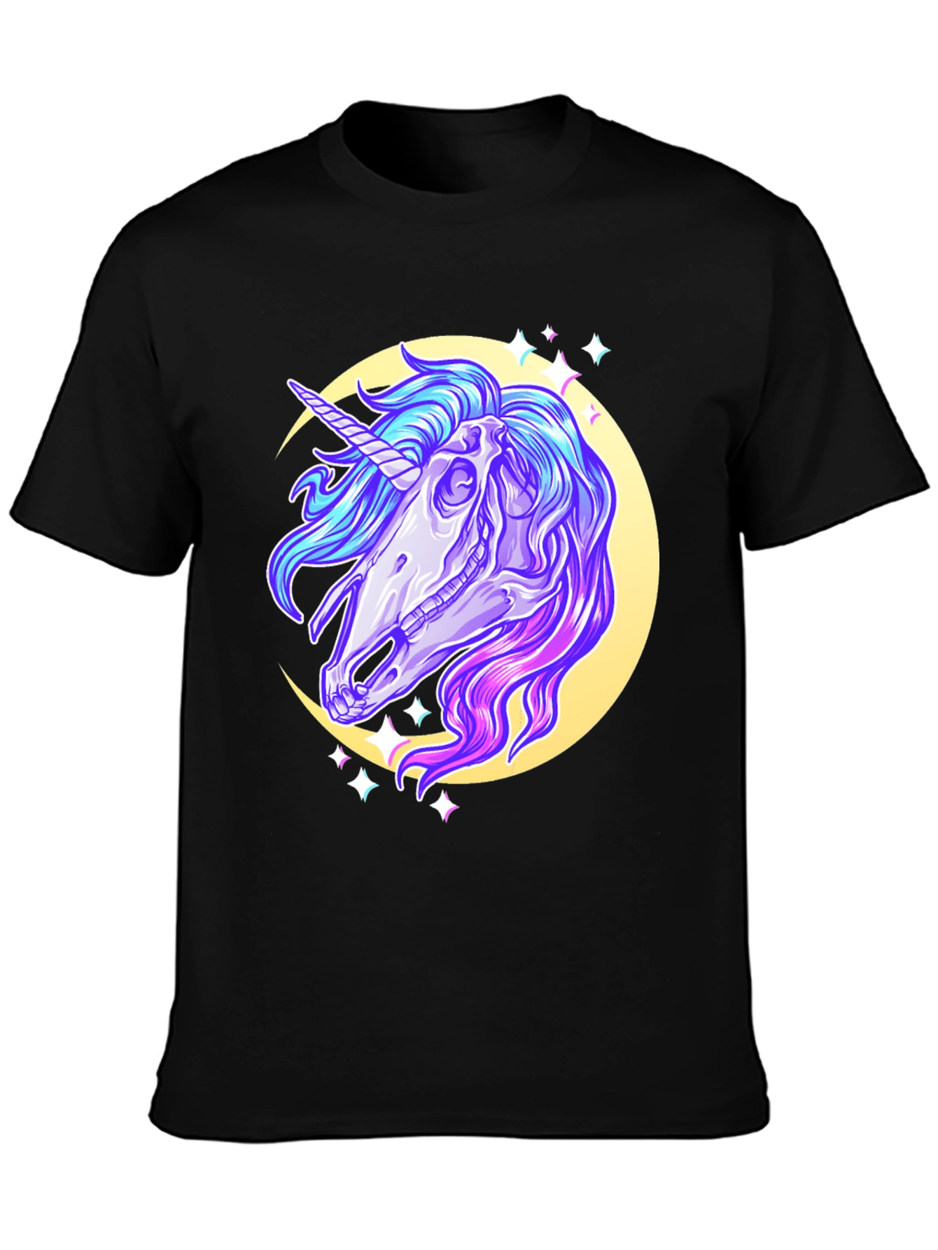 Black Unicorn Skull Graphic Tee - Black Cotton T-Shirt view 3