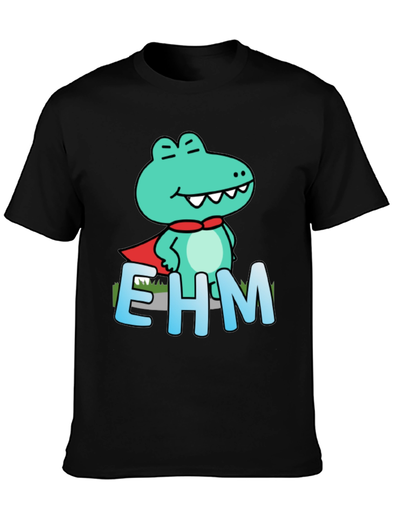 Black Funny Cartoon Crocodile EHM T-Shirt view 3