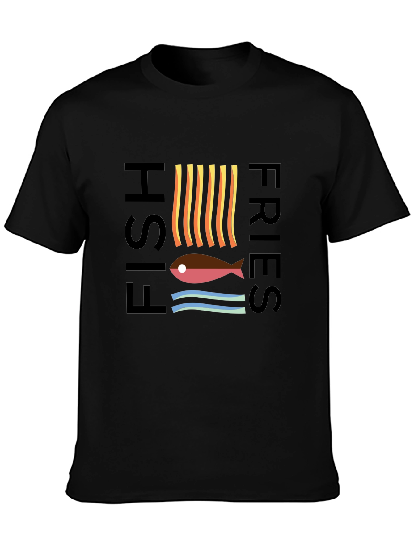 Black Fish & Fries Graphic Tee - Unisex Black T-Shirt view 3