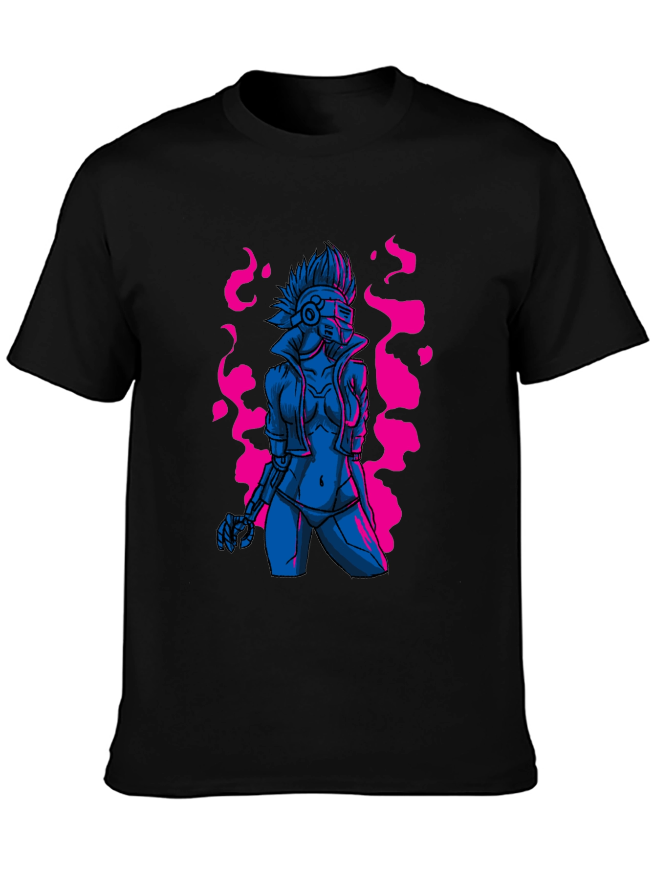 Black Cyberpunk Android Graphic Tee - Edgy Sci-Fi Style view 3