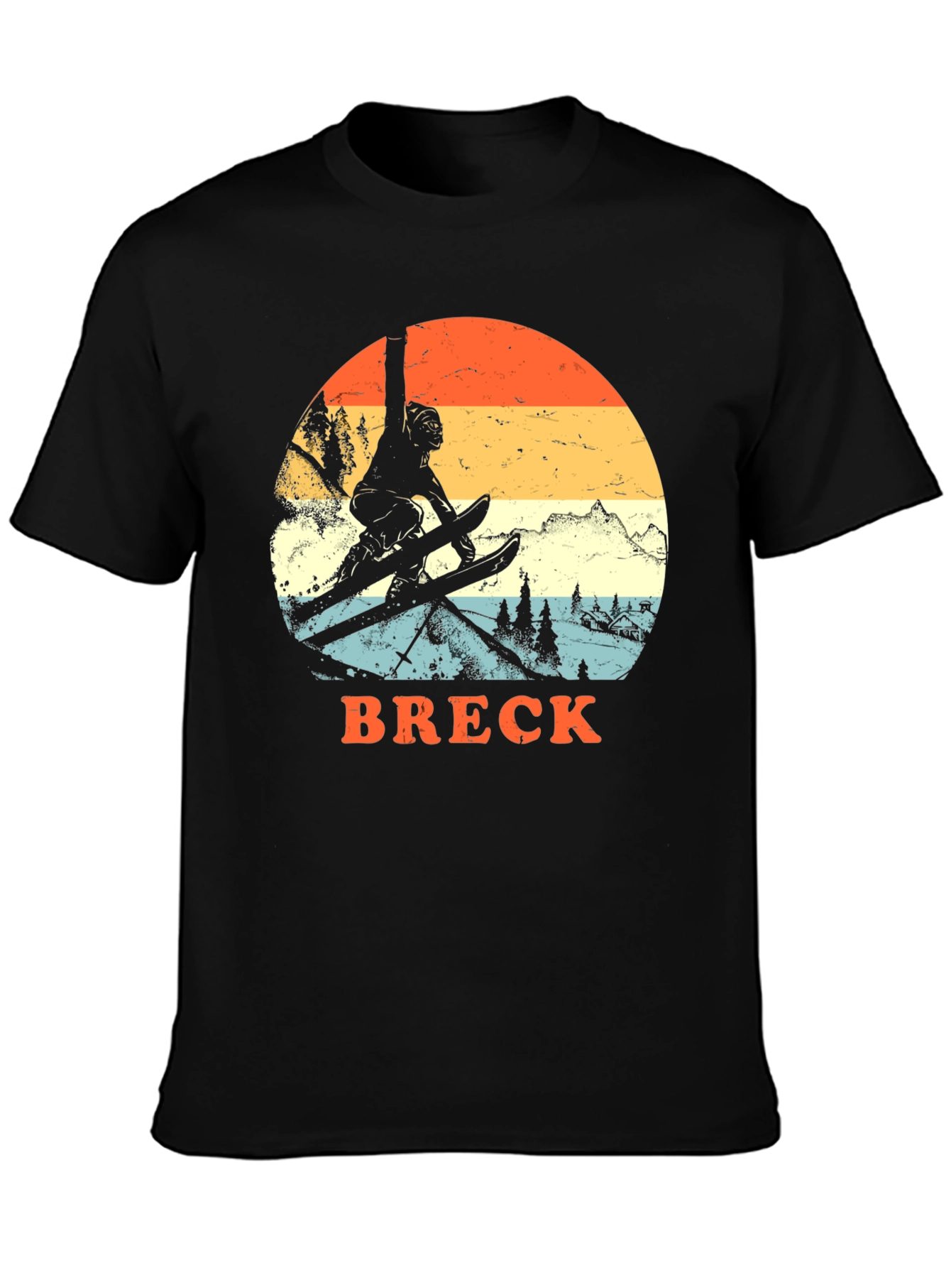 Black Vintage Breck Skiing T-Shirt view 3
