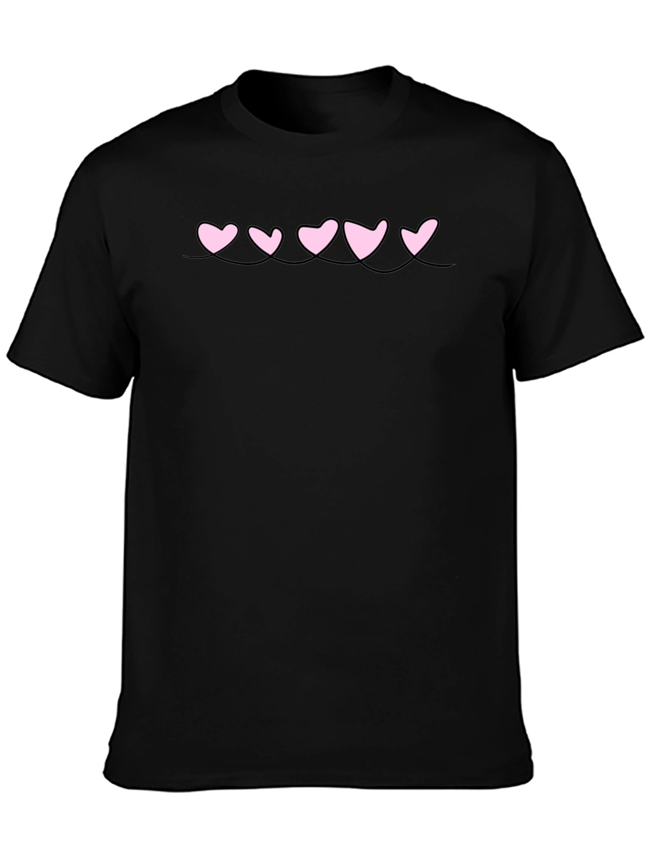 Black Men's Black T-Shirt with Pink Heart Design view 3