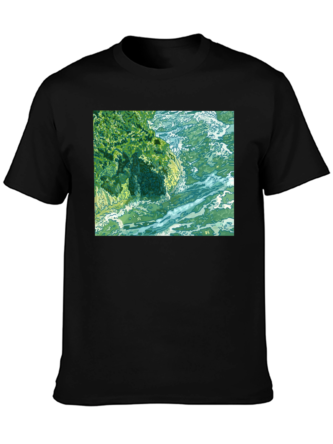 Black Ocean Scene Graphic Tee - Black Cotton Blend view 3