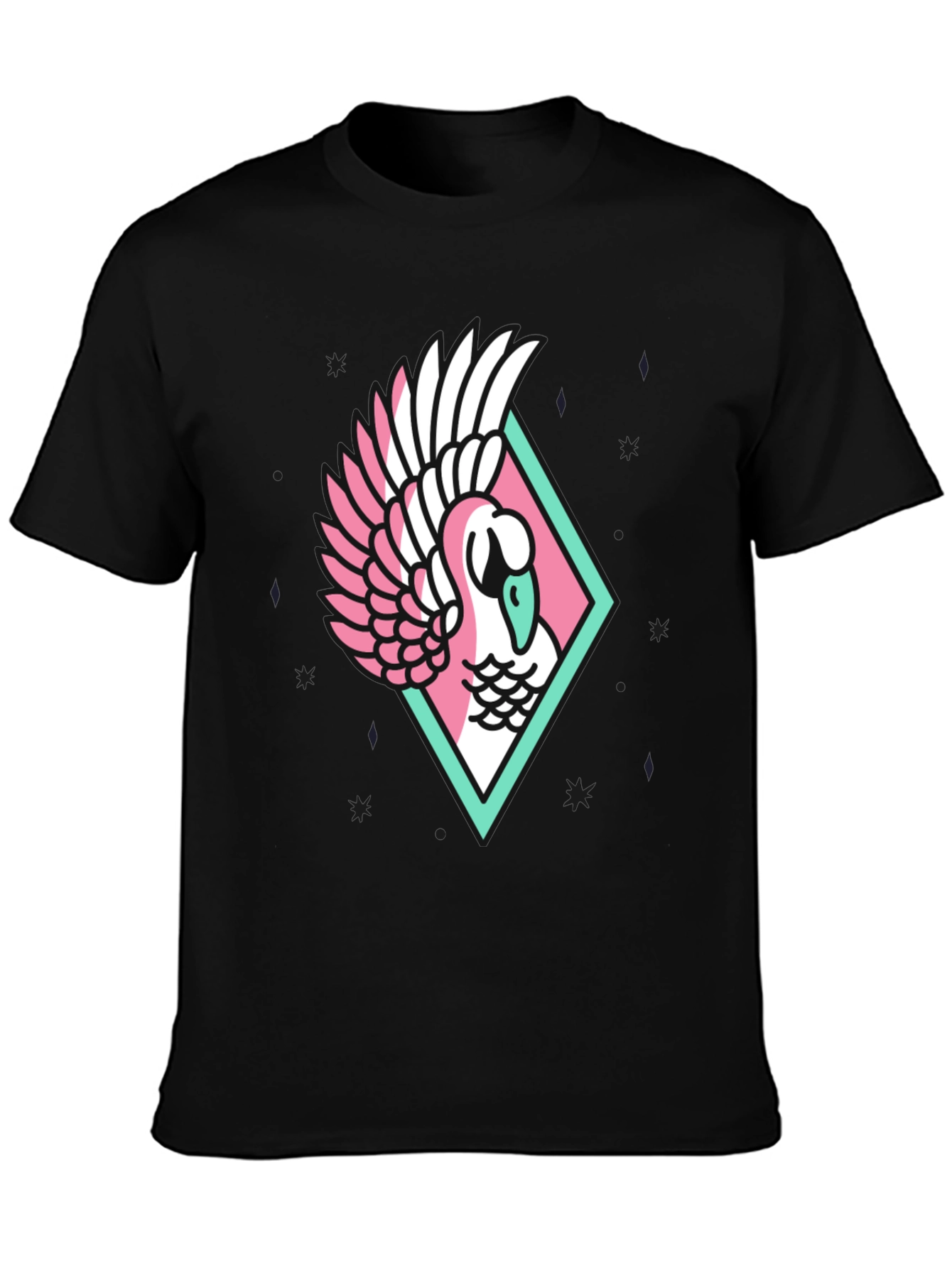 Black Geometric Swan Graphic Tee - Stylish Black T-Shirt view 3