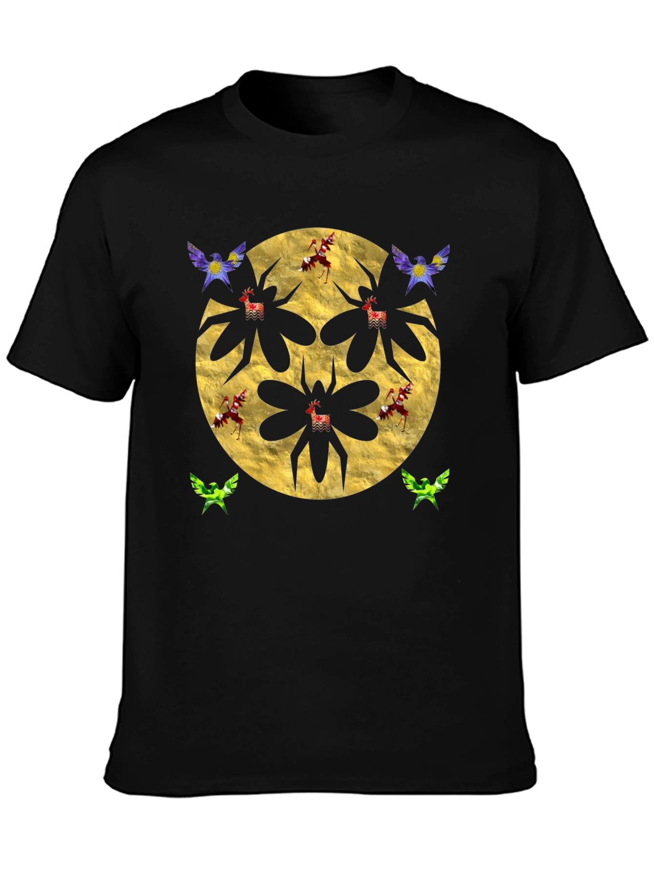 Black Stylish Graphic T-Shirt with Dragonfly Motif view 3