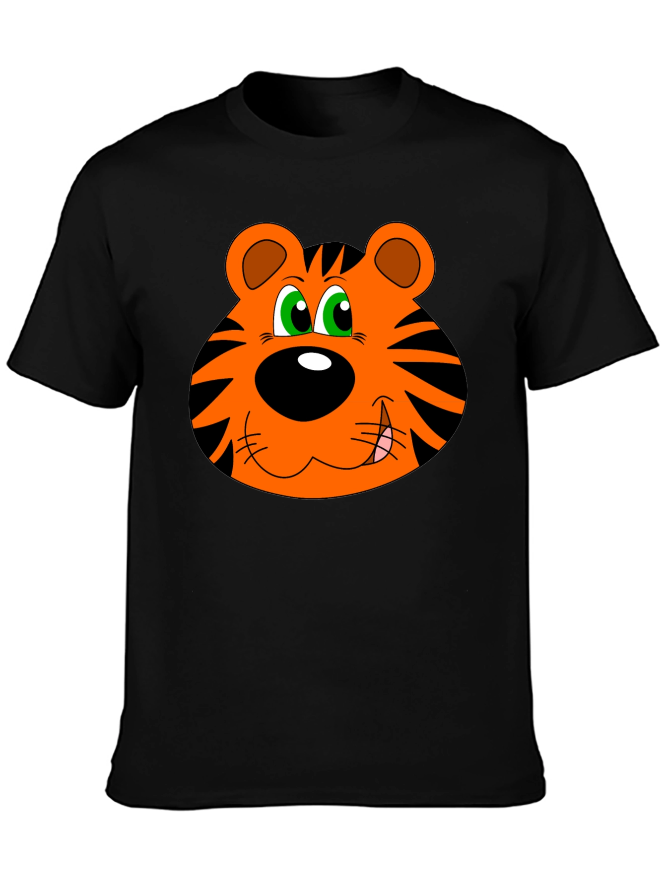 Black Cartoon Tiger Graphic T-Shirt - Black view 3