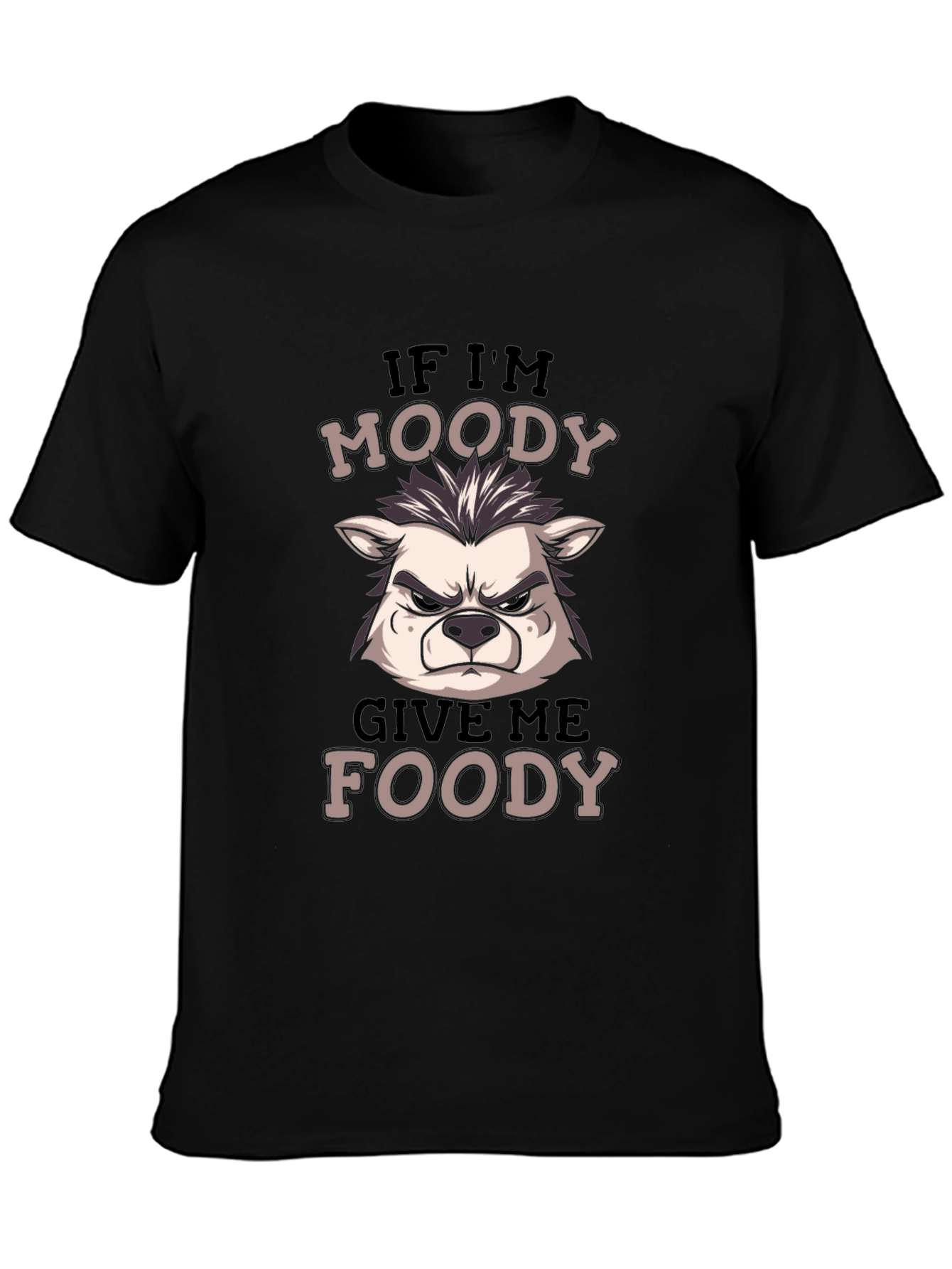 Black Moody Wolf Foody Graphic T-Shirt - Casual Style view 3