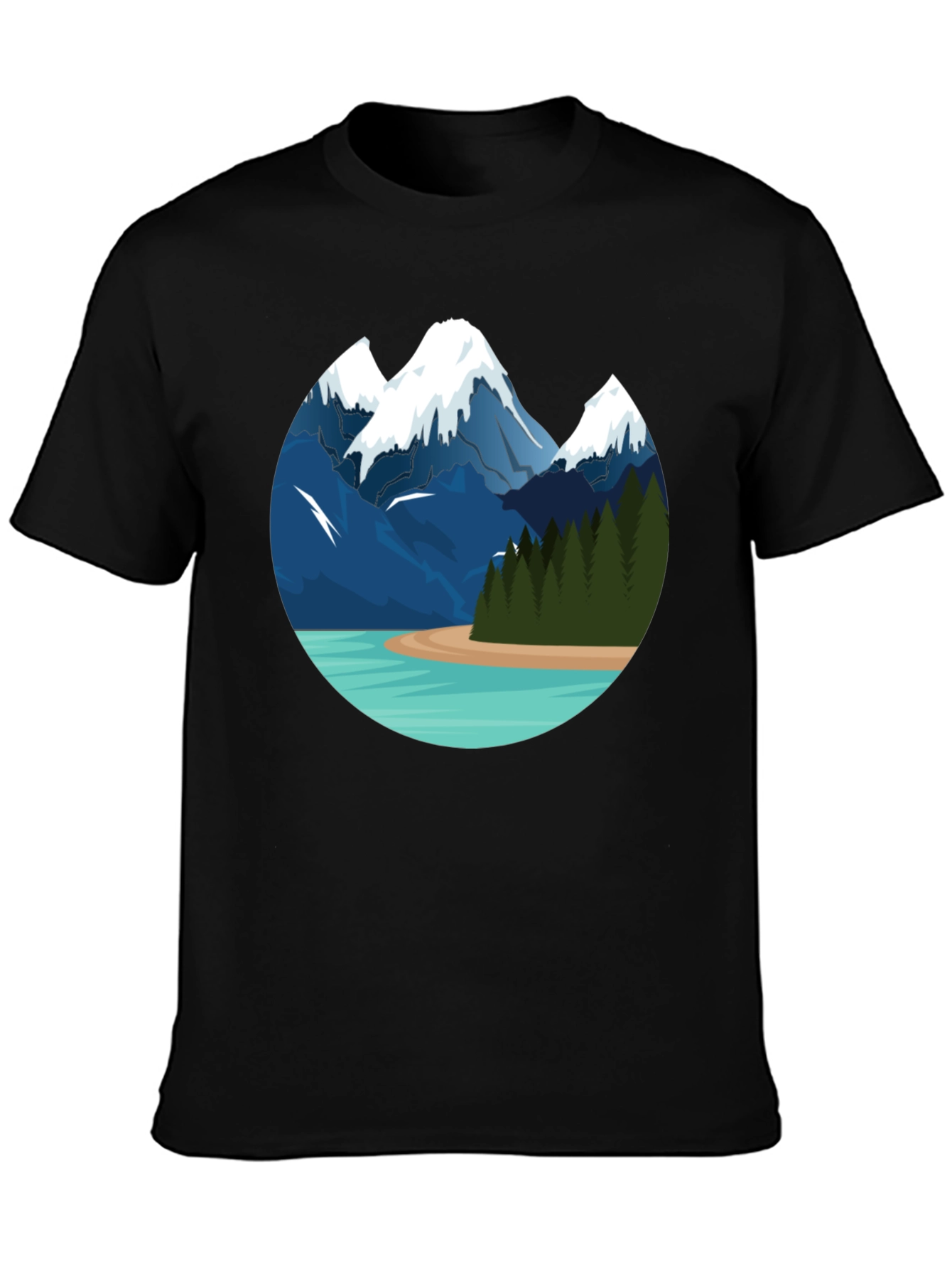 Black Mountain Lake Graphic Tee - Black Cotton T-Shirt view 3
