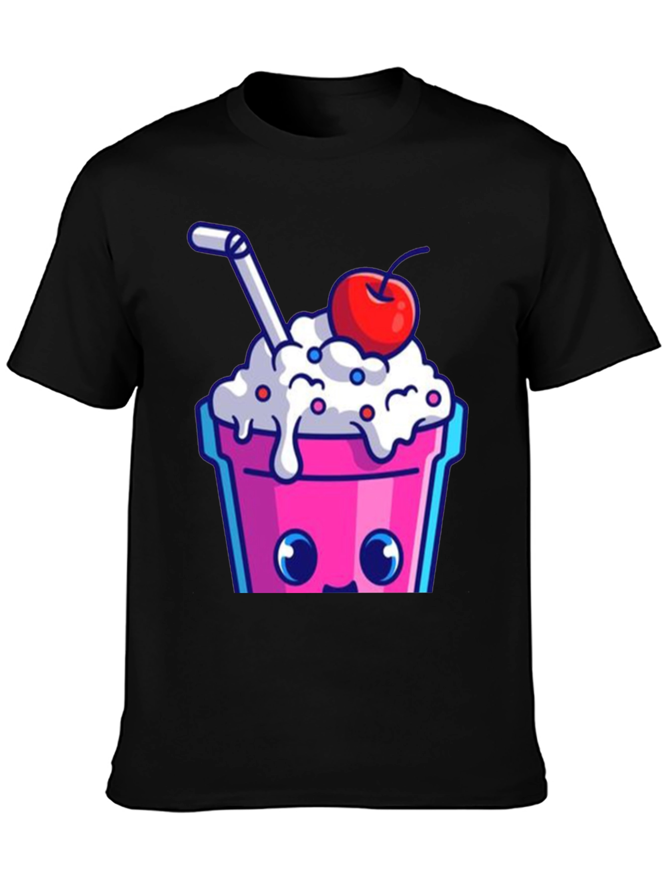 Black Cute Kawaii Milkshake Graphic Tee - Fun Style view 3