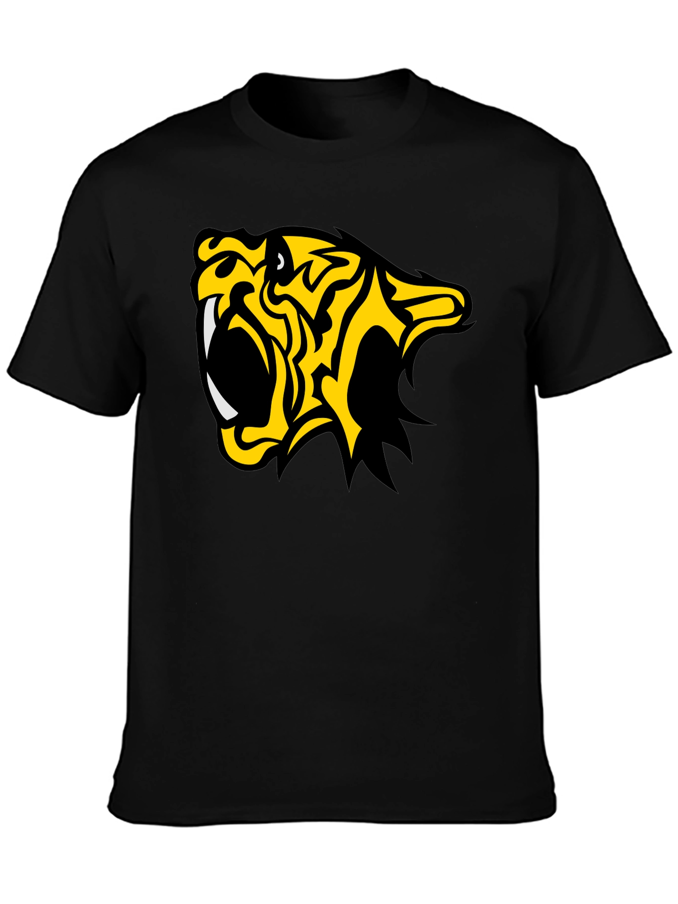 Black  Fierce Tiger Graphic Tee - Bold Black Cotton T-Shirt view 3
