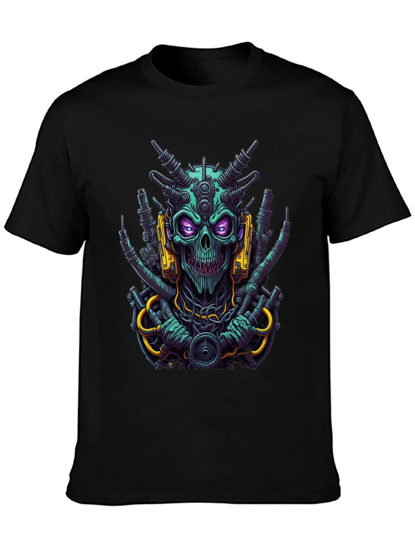 Black Cyberpunk Skull T-Shirt - Bold Sci-Fi Style view 3