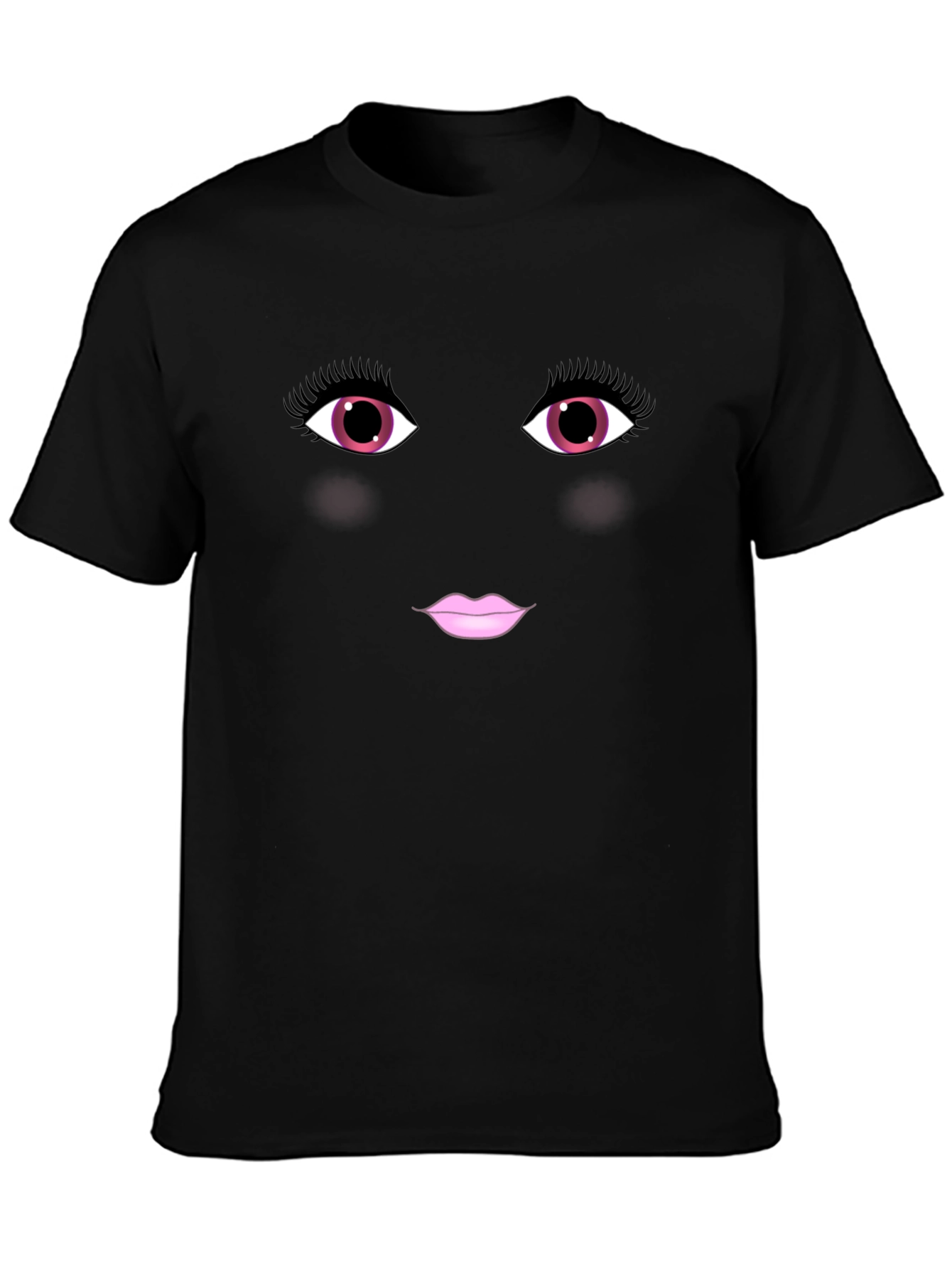 Black Funny Face Graphic Tee - Pink Eyes Lips Black Shirt view 3
