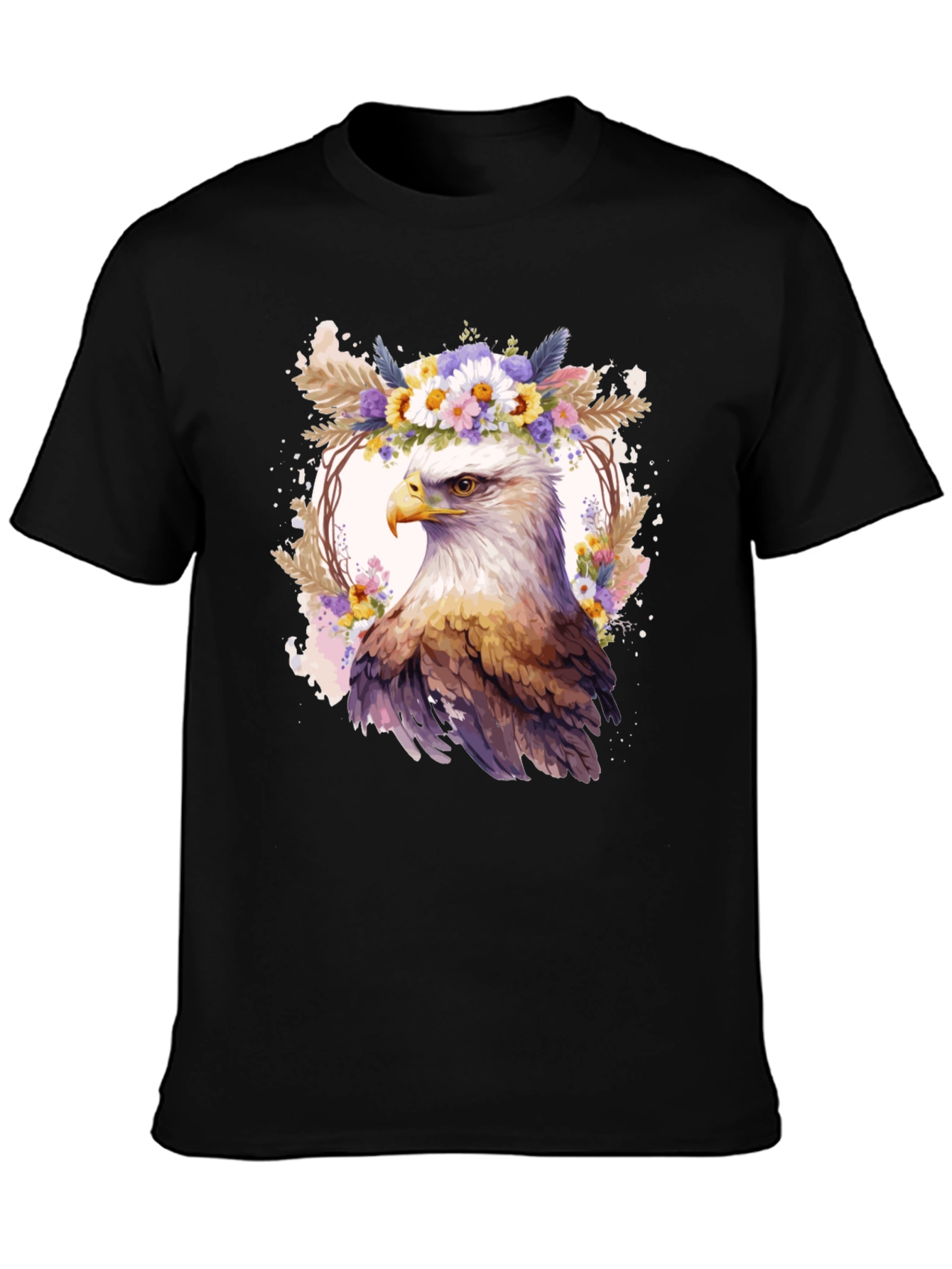 Black Eagle Floral Wreath Graphic T-Shirt view 3