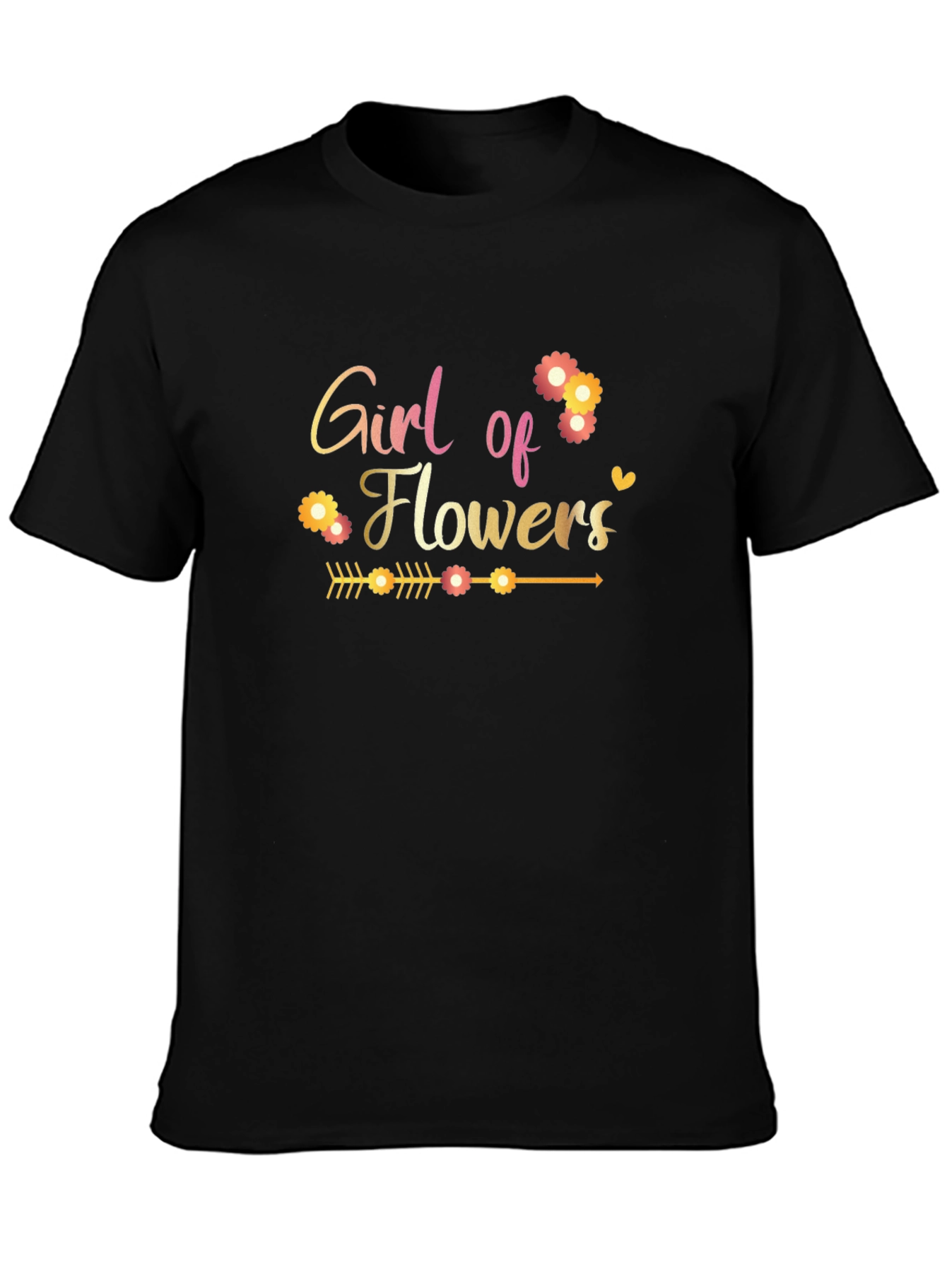 Black Girl of Flowers Graphic Tee - Black Cotton T-Shirt view 3