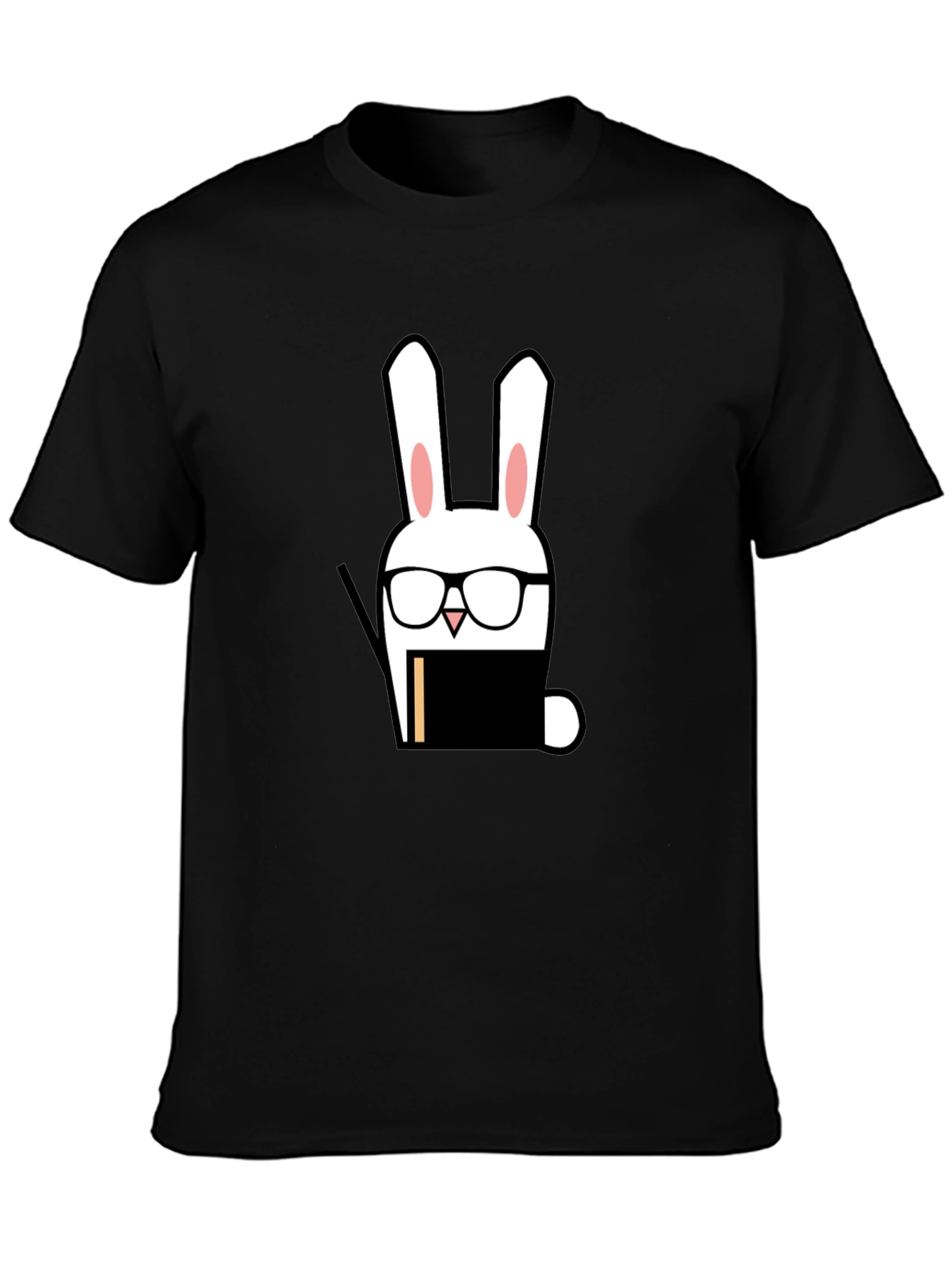 Black Nerdy Rabbit Graphic Tee - Black Cotton T-Shirt view 3