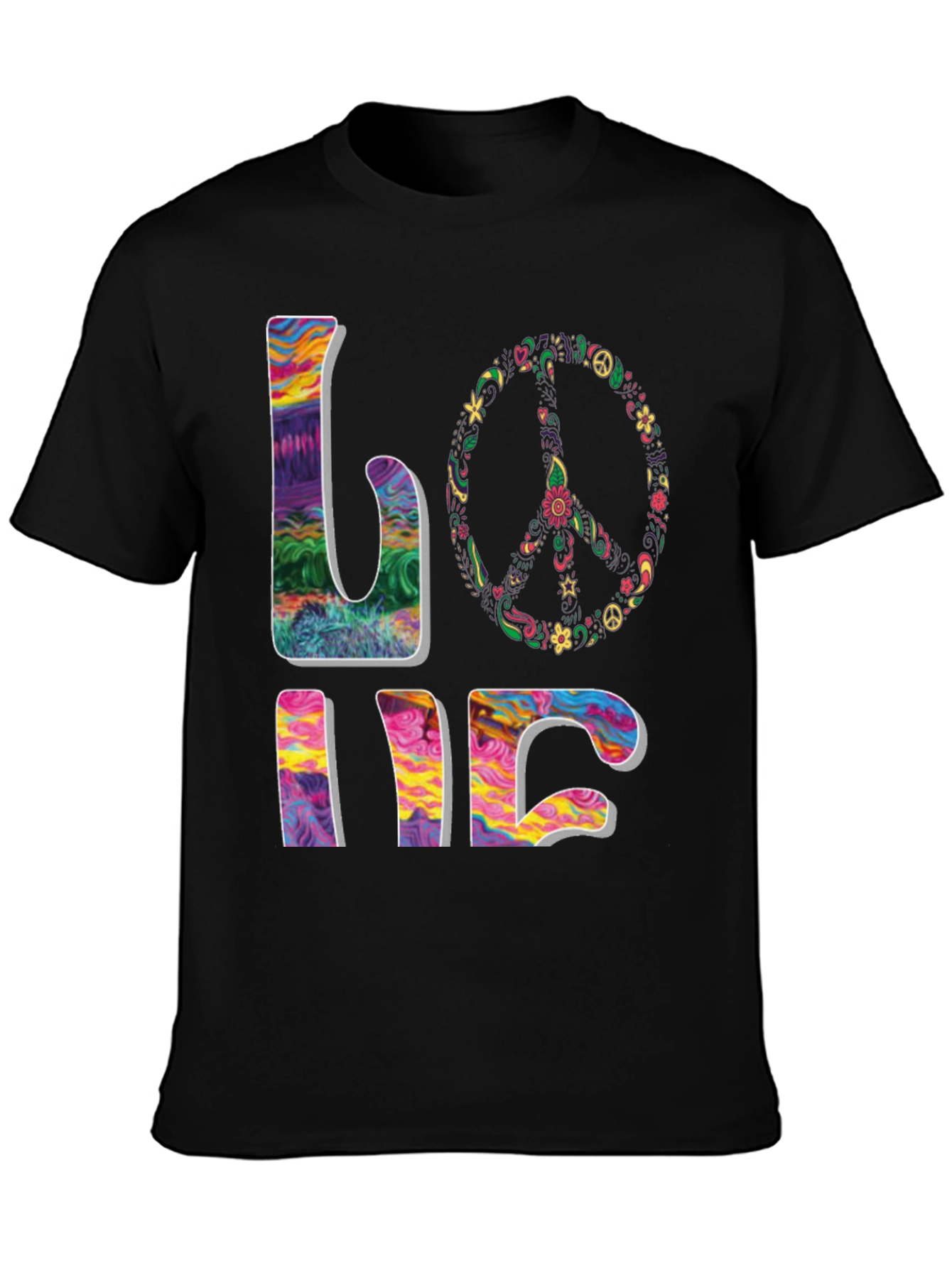Black Peace & Love Psychedelic T-Shirt view 3