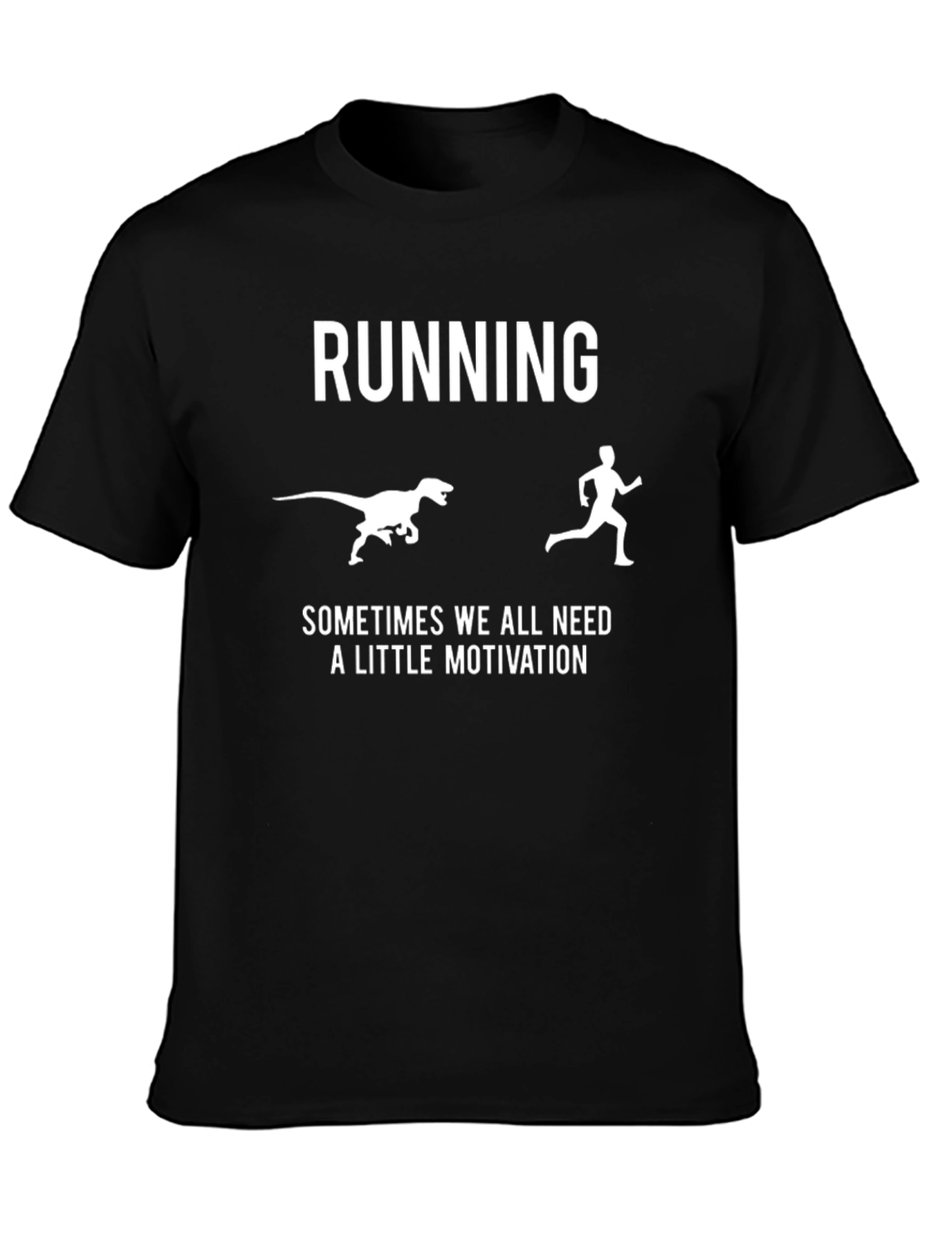 Black Running Motivation T-Shirt - Dinosaur Chase view 3