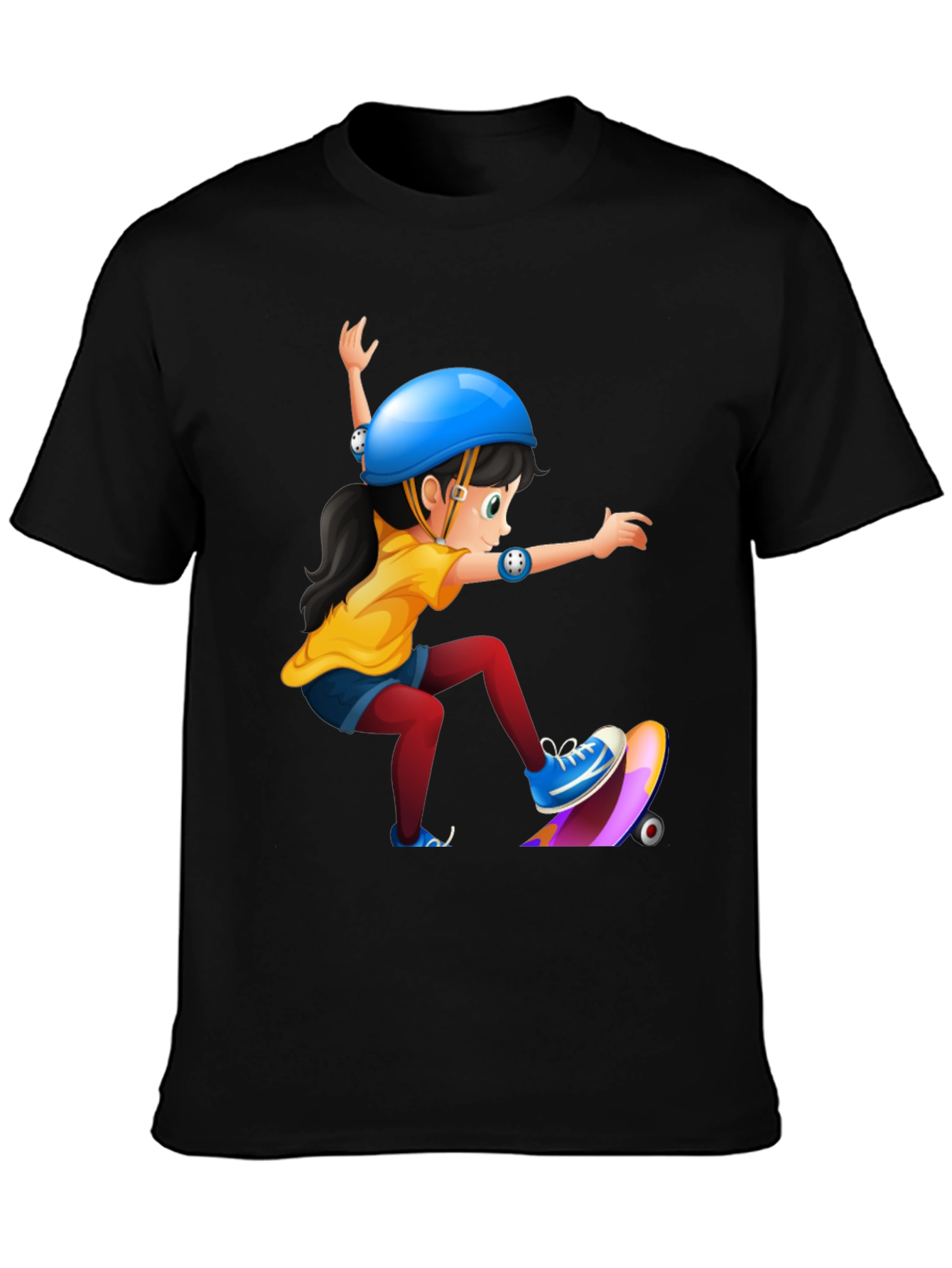 Black Skater Girl Graphic Tee - Black Cotton T-Shirt view 3