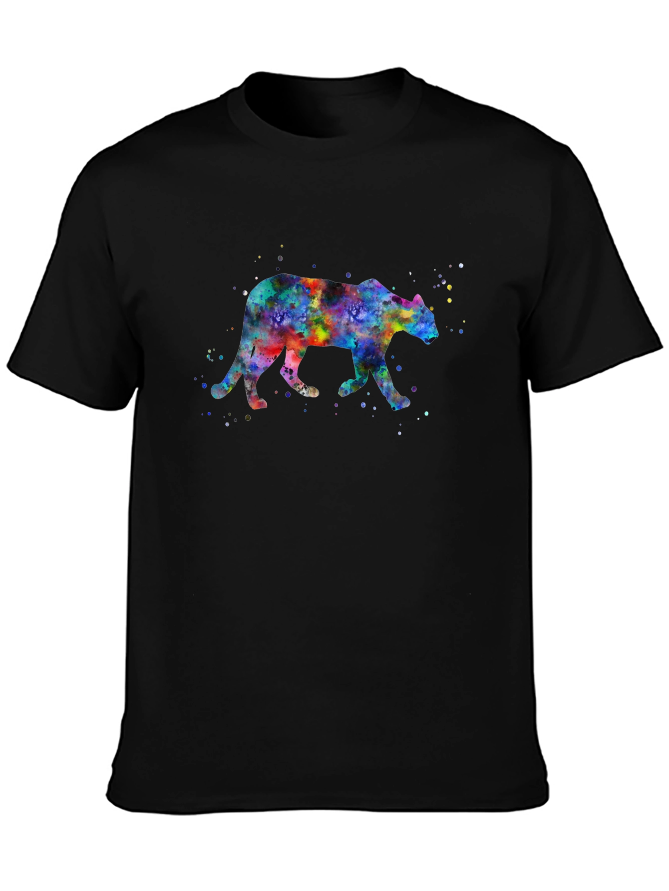 Black Watercolor Panther Men's Black T-Shirt view 3