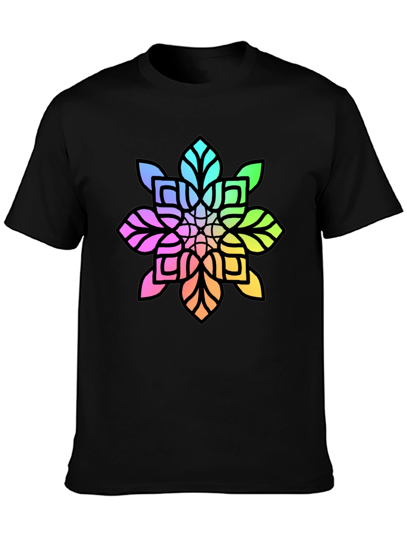 Black Rainbow Mandala Graphic Black Tee view 3