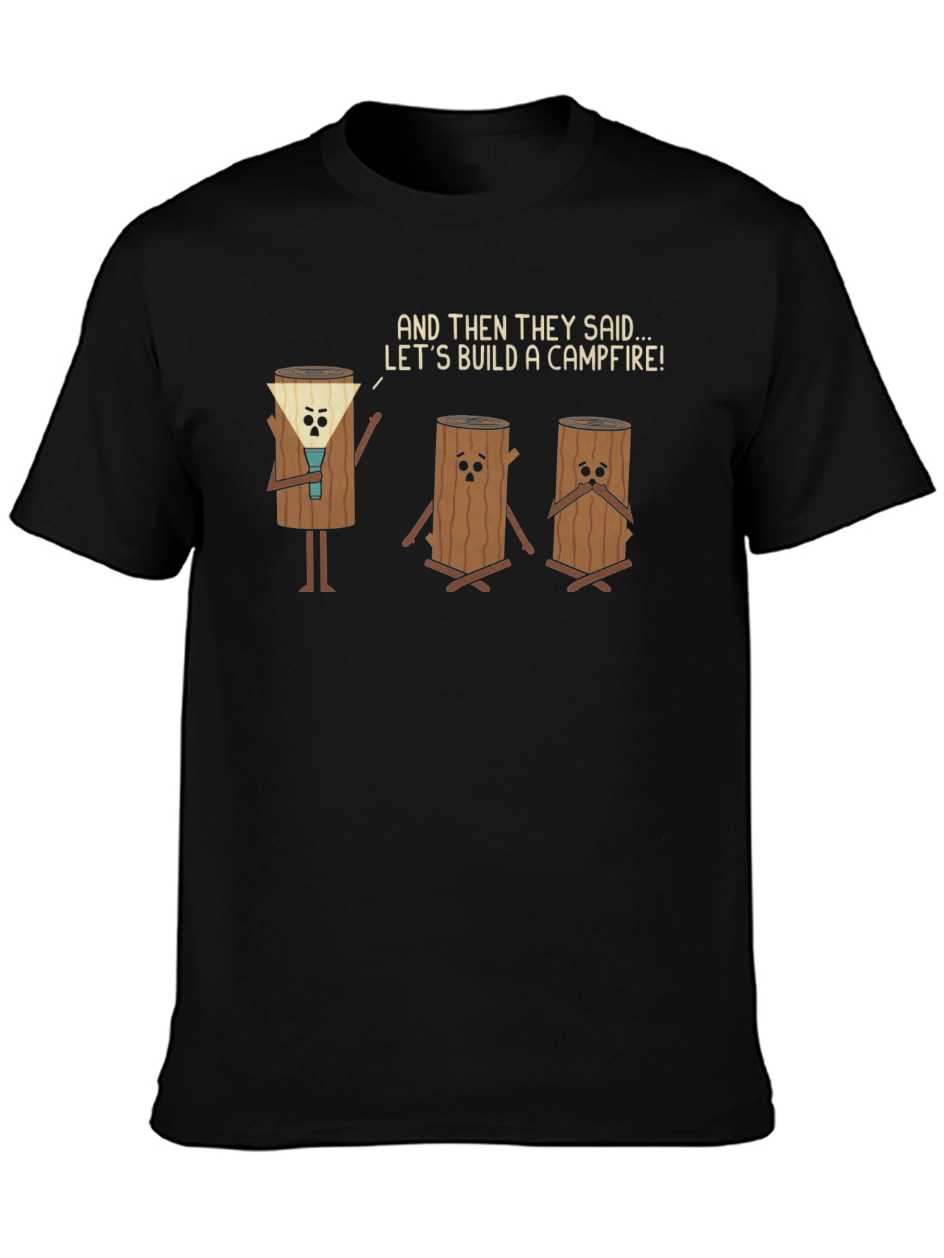 Black Funny Campfire Logs T-Shirt - Dark Humor Tee view 3