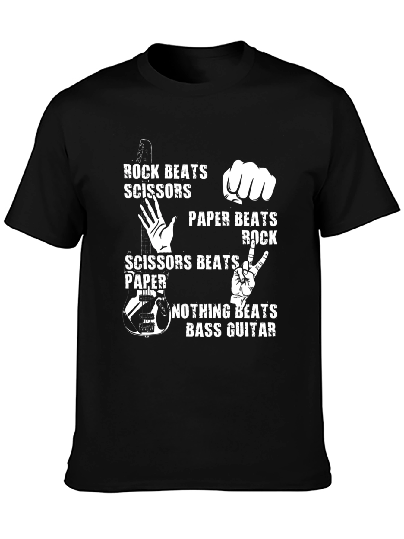 Black Rock Paper Scissors Bass Guitar Novelty T-Shirt view 3