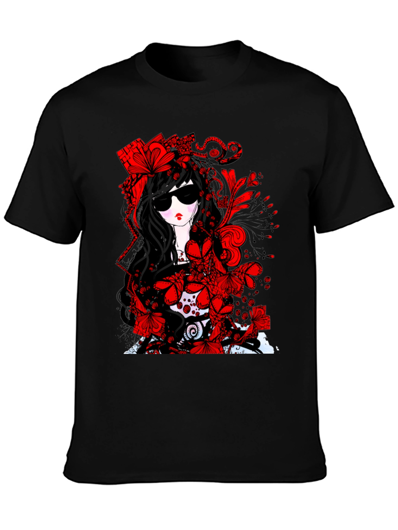 Black Gothic Floral T-Shirt - Dark & Stylish view 3