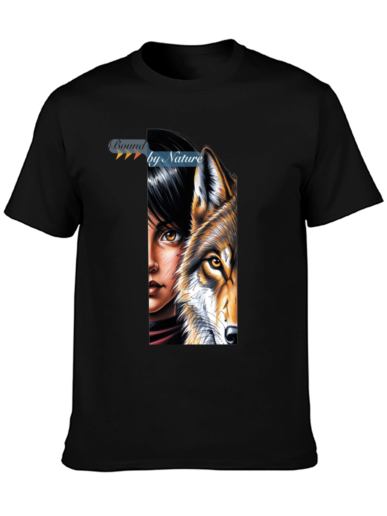 Black Bound by Nature T-Shirt - Wolf & Woman Graphic Tee view 3