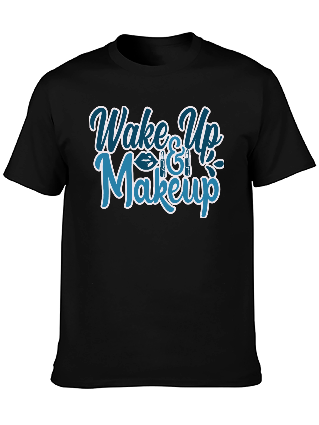 Black Wake Up & Makeup Graphic T-Shirt - Trendy Style view 3