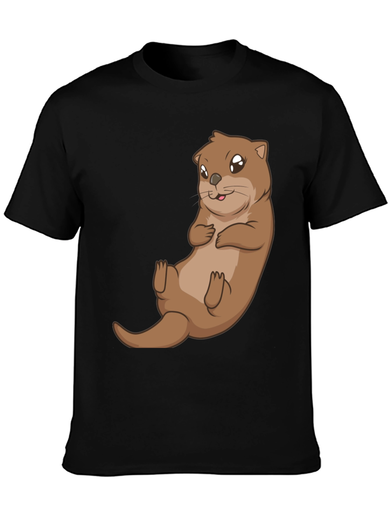 Cute Otter Graphic Tee - Black Cotton T-Shirt - 3