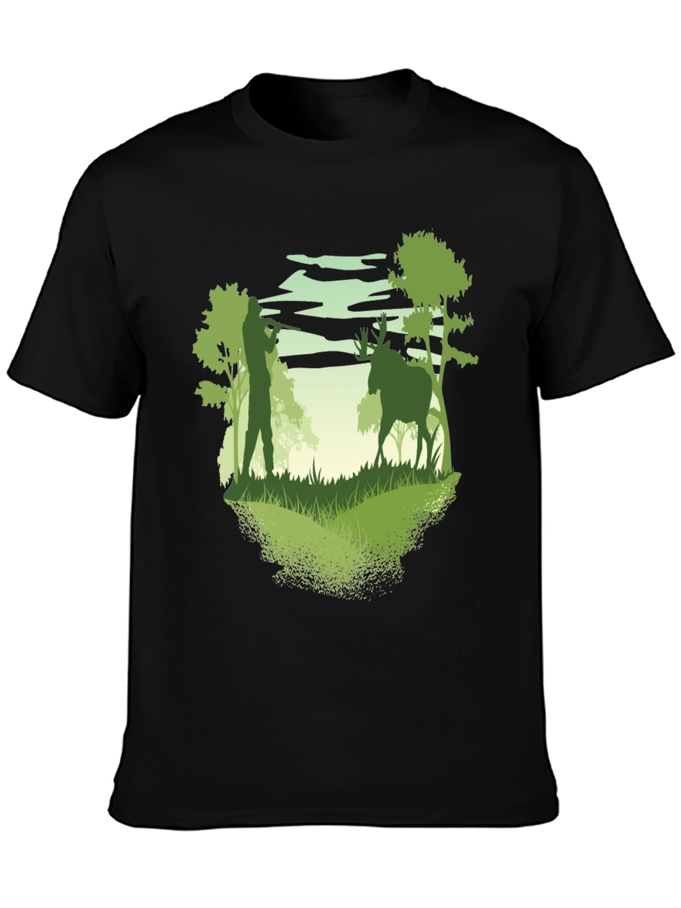Black Hunter & Deer Graphic Tee - Nature Lover's T-Shirt view 3