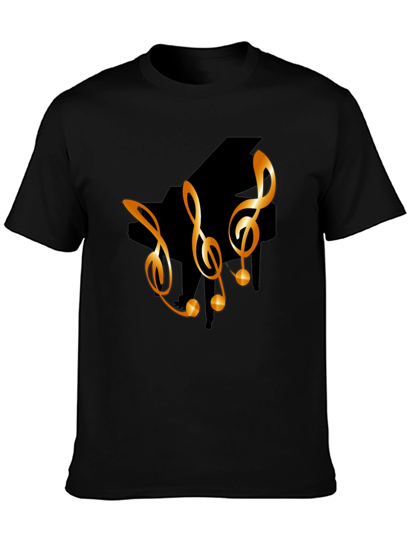 Black Musical T-Shirt with Piano & Treble Clef Design view 3