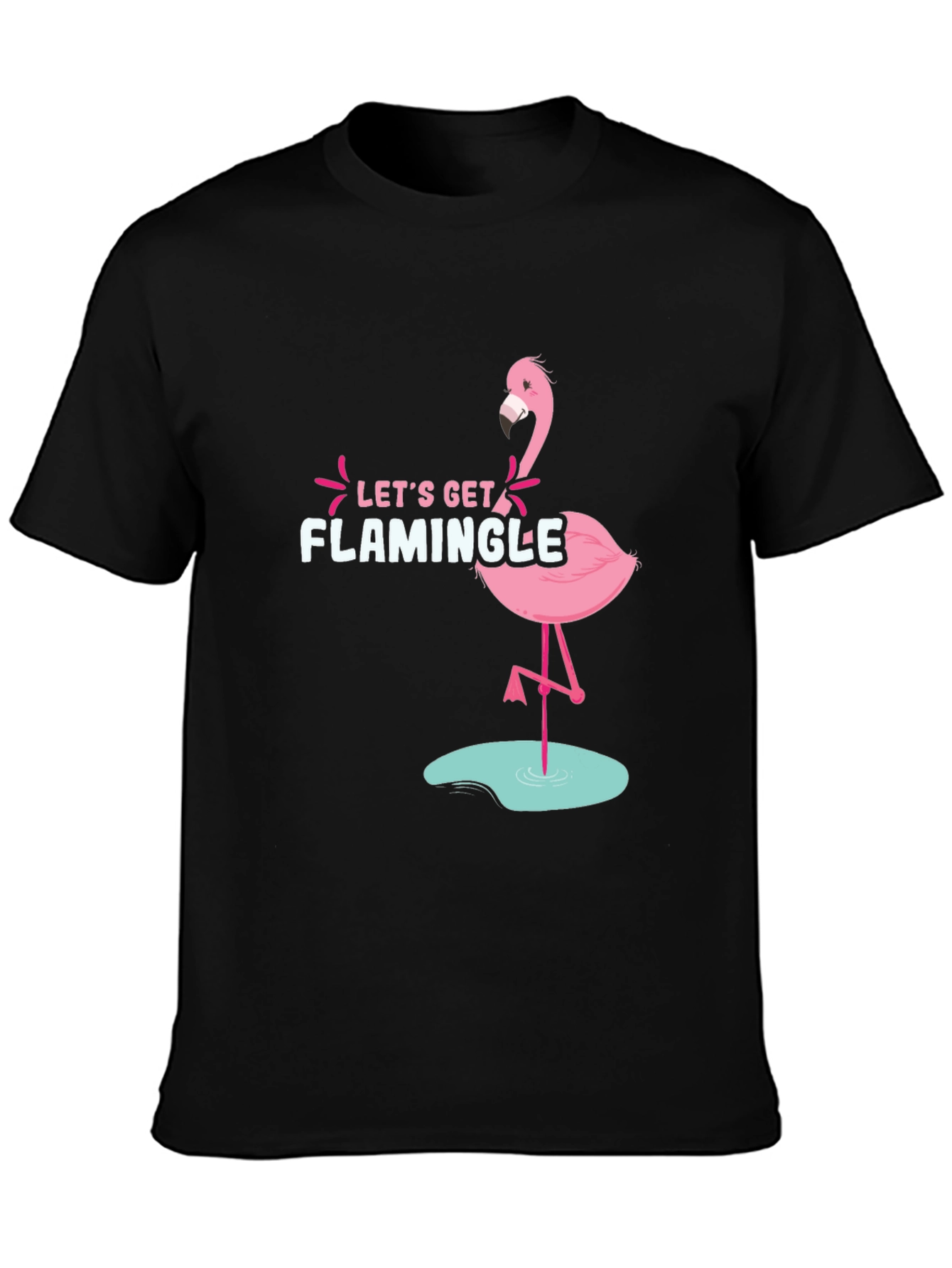 Black Let's Get Flamingle Black Graphic Tee view 3